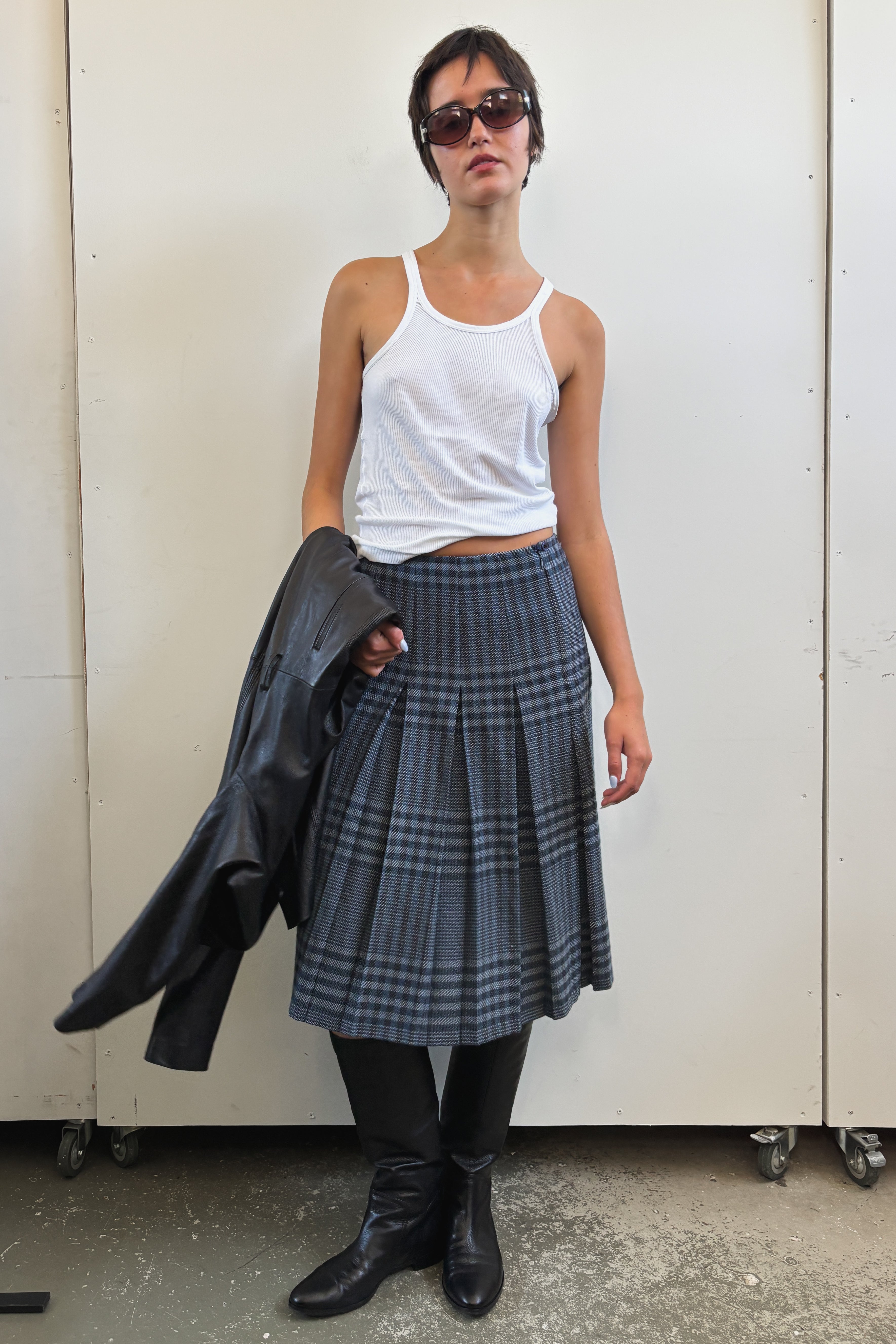FLETCHER JONES PLEATED TARTAN SKIRT