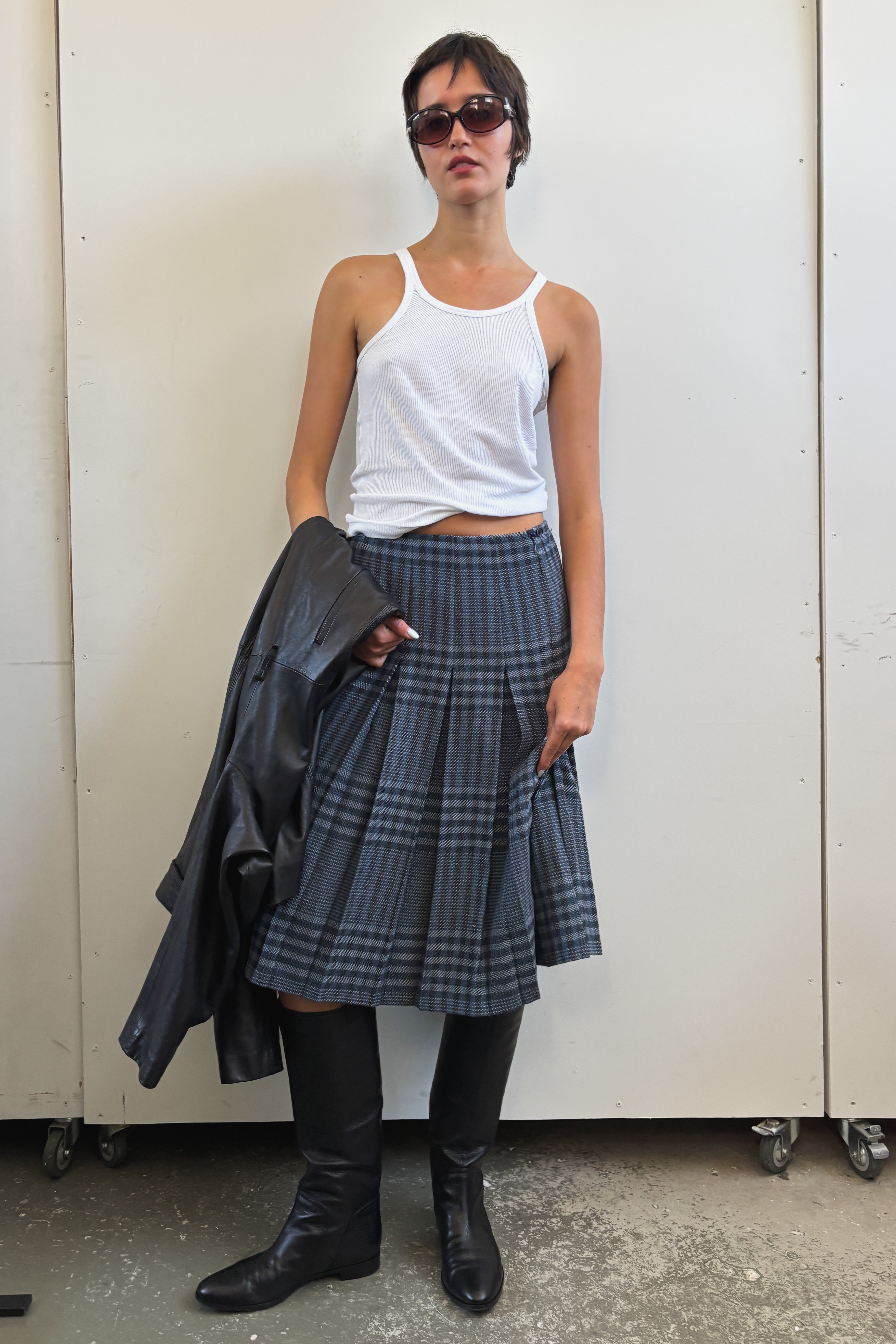 FLETCHER JONES PLEATED TARTAN SKIRT