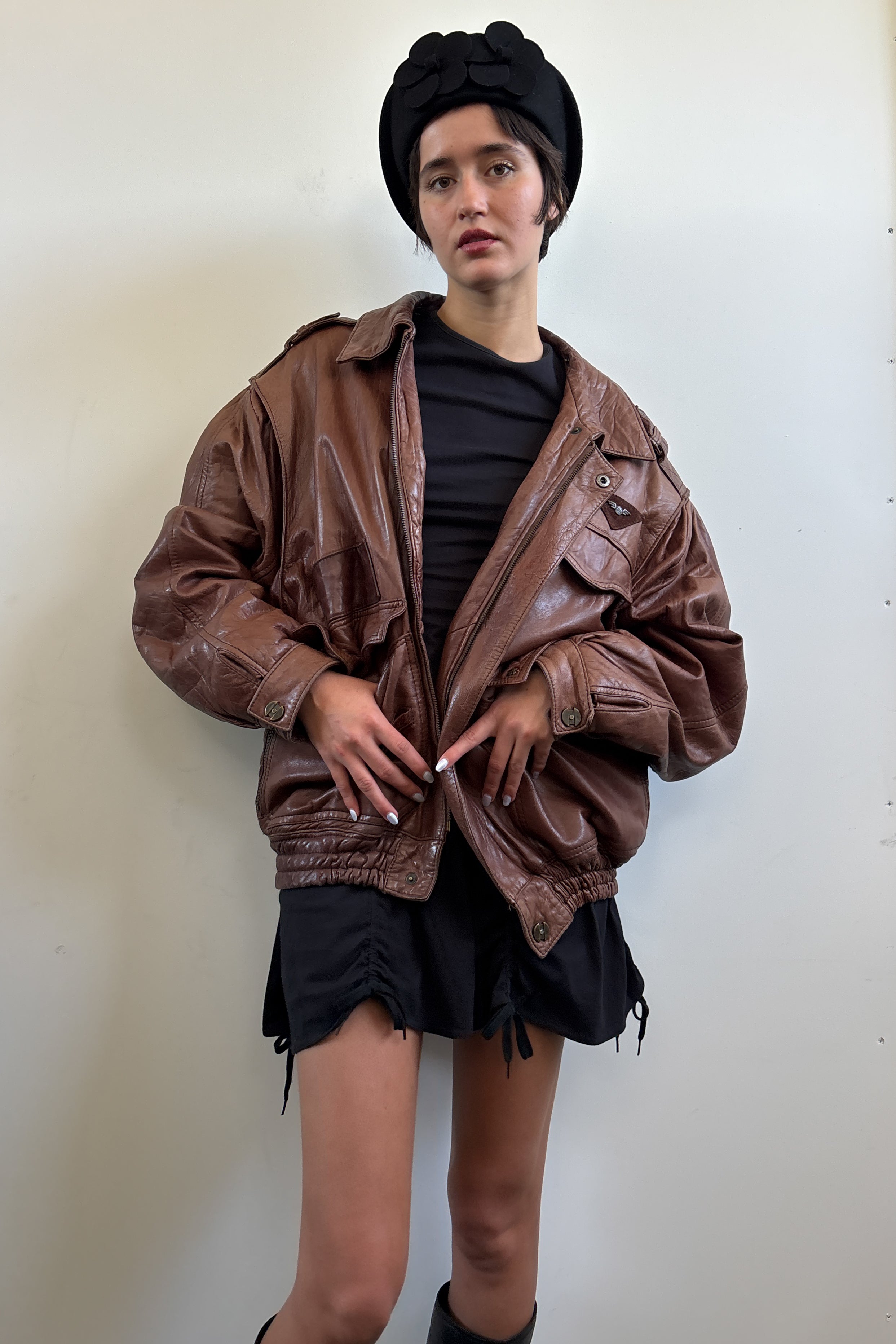 90S GIL BOURRURES LEATHER BOMBER