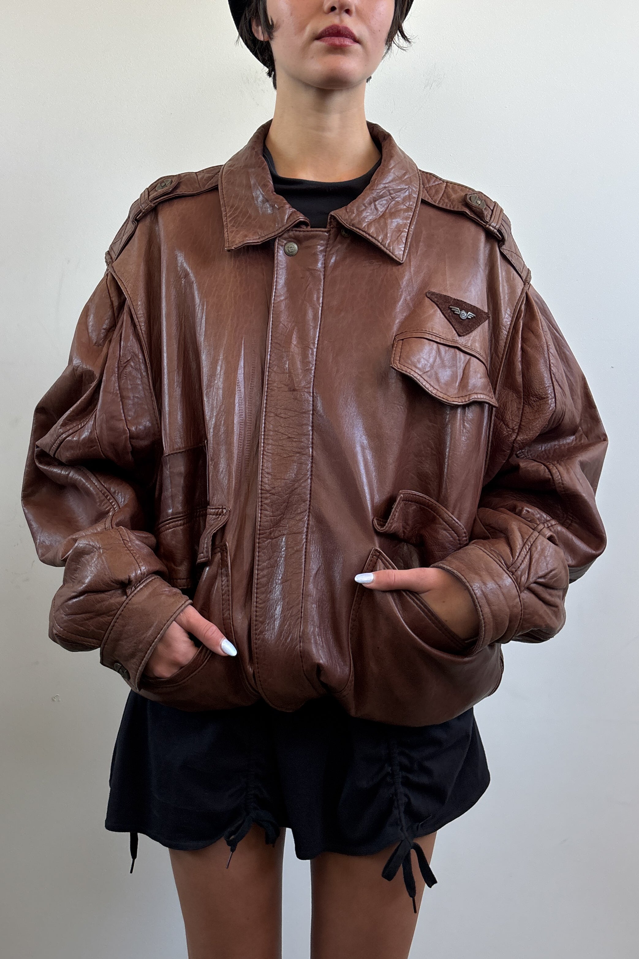 90S GIL BOURRURES LEATHER BOMBER