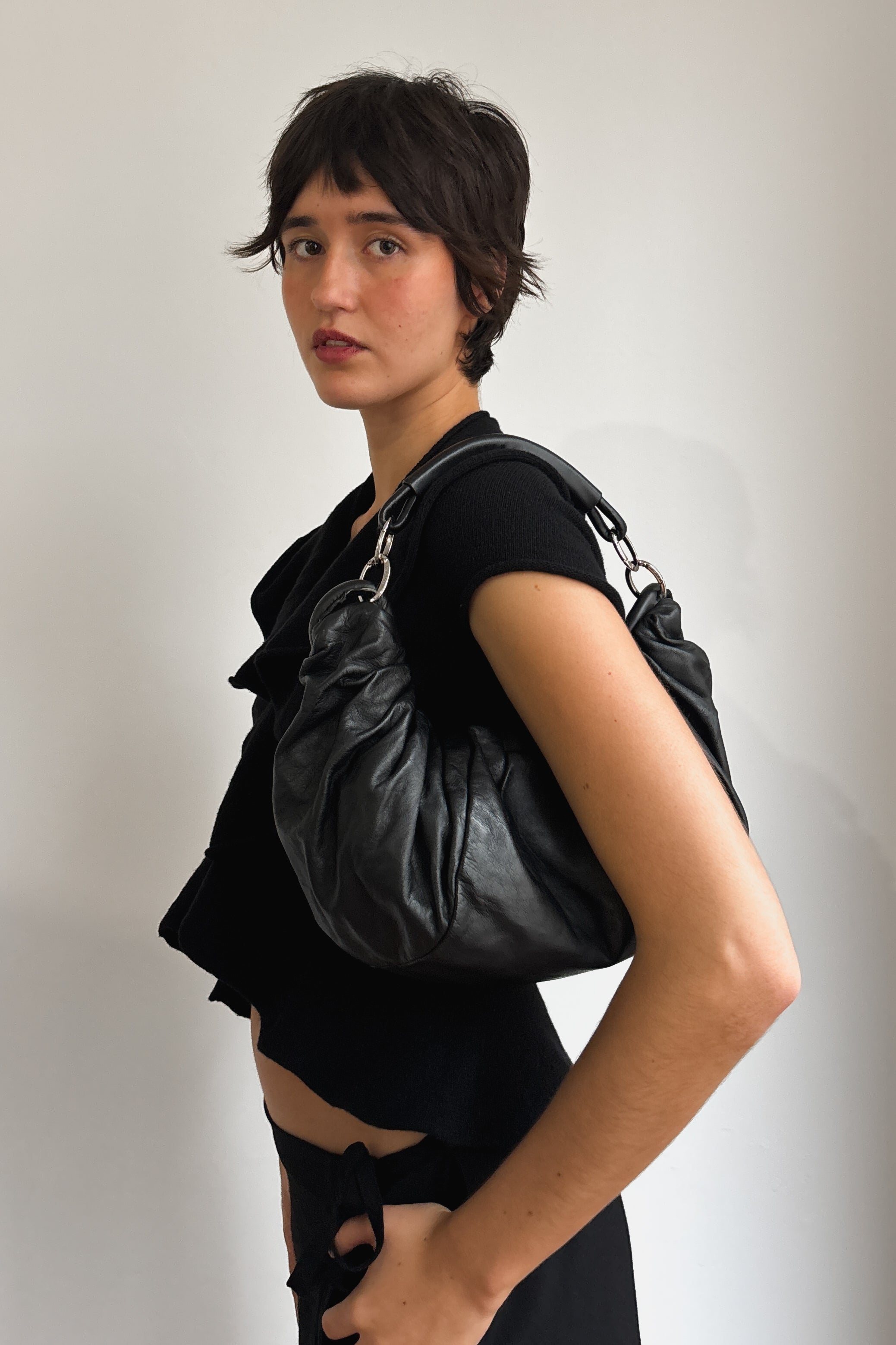 SERGIO ROSSI LEATHER SHOULDER BAG