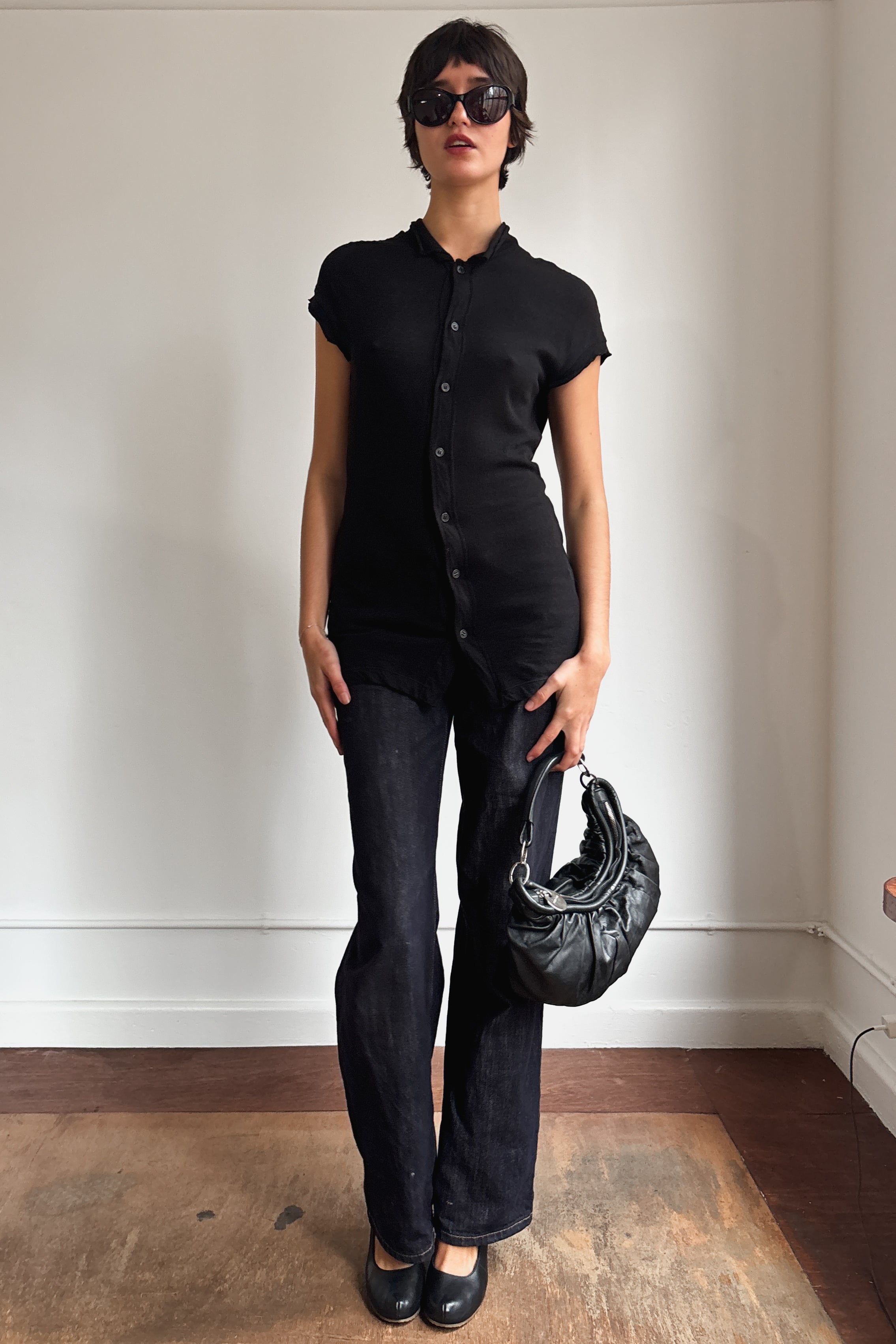 YOHJI YAMAMOTO SHEER BUTTON FRONT TOP