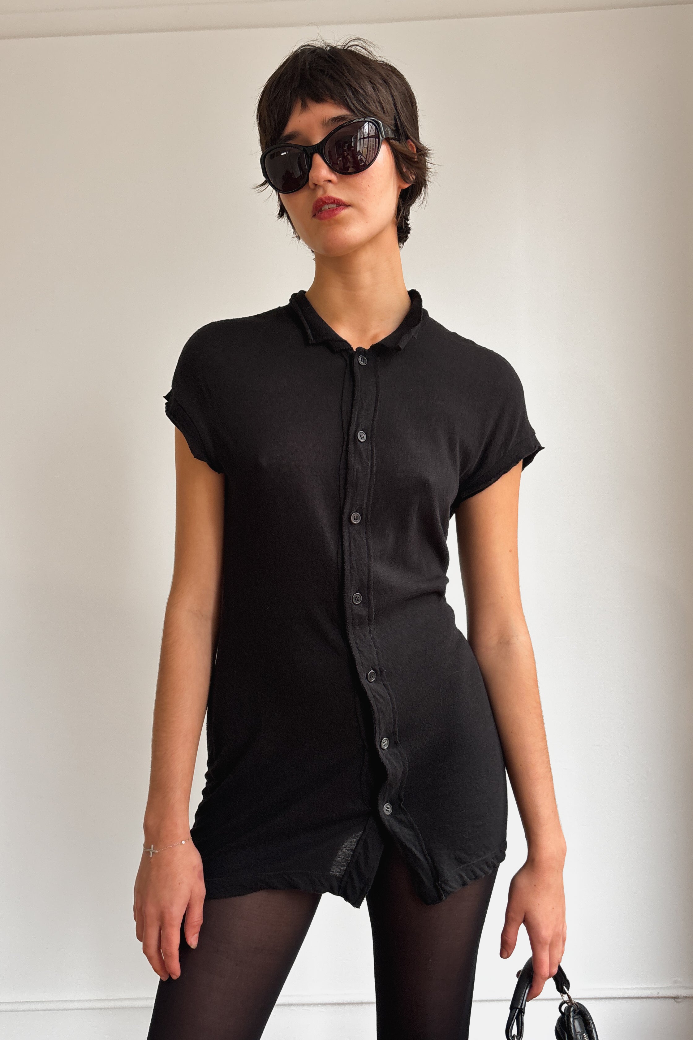 YOHJI YAMAMOTO SHEER BUTTON FRONT TOP