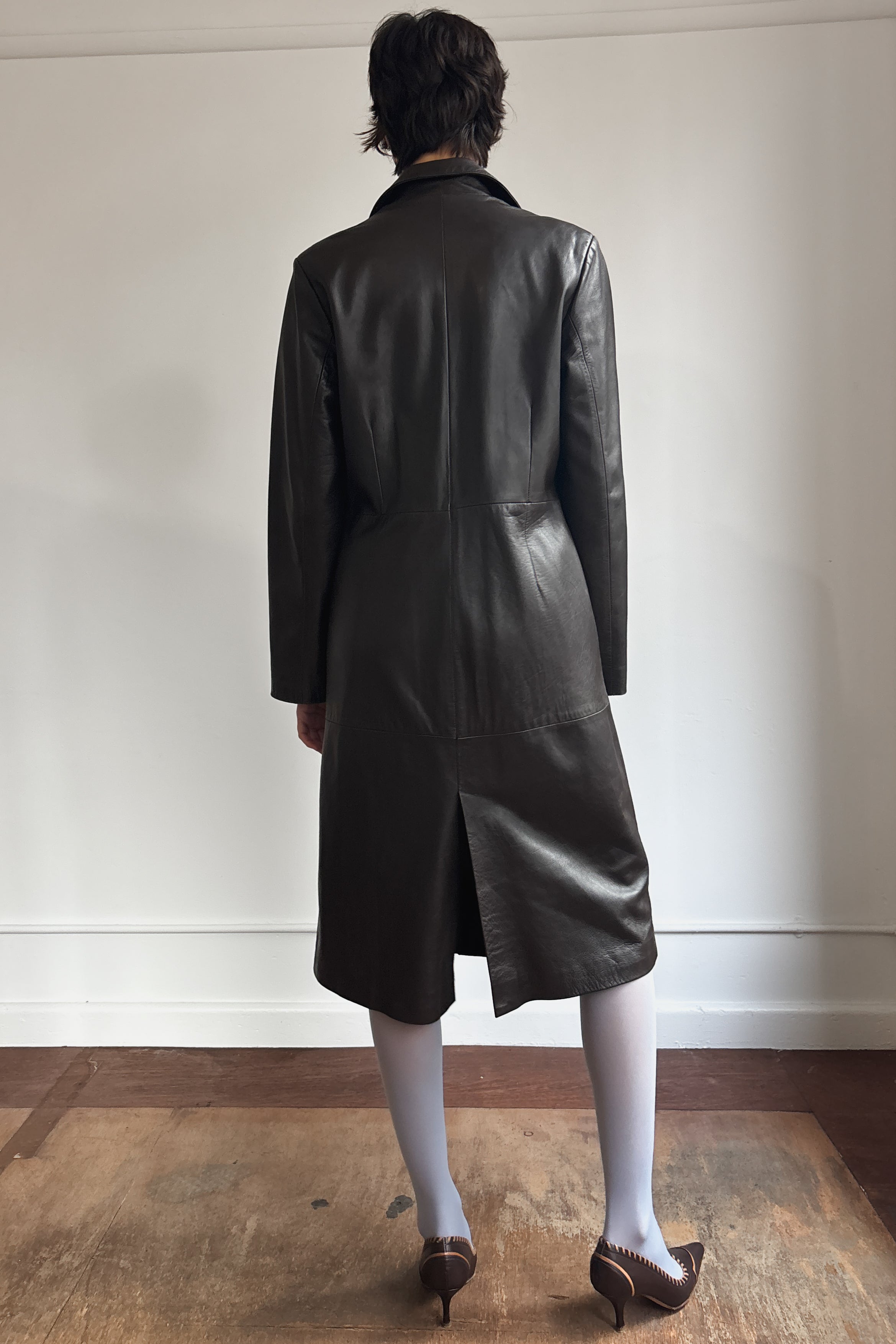 VINTAGE LEATHER BUTTON DOWN TRENCH COAT