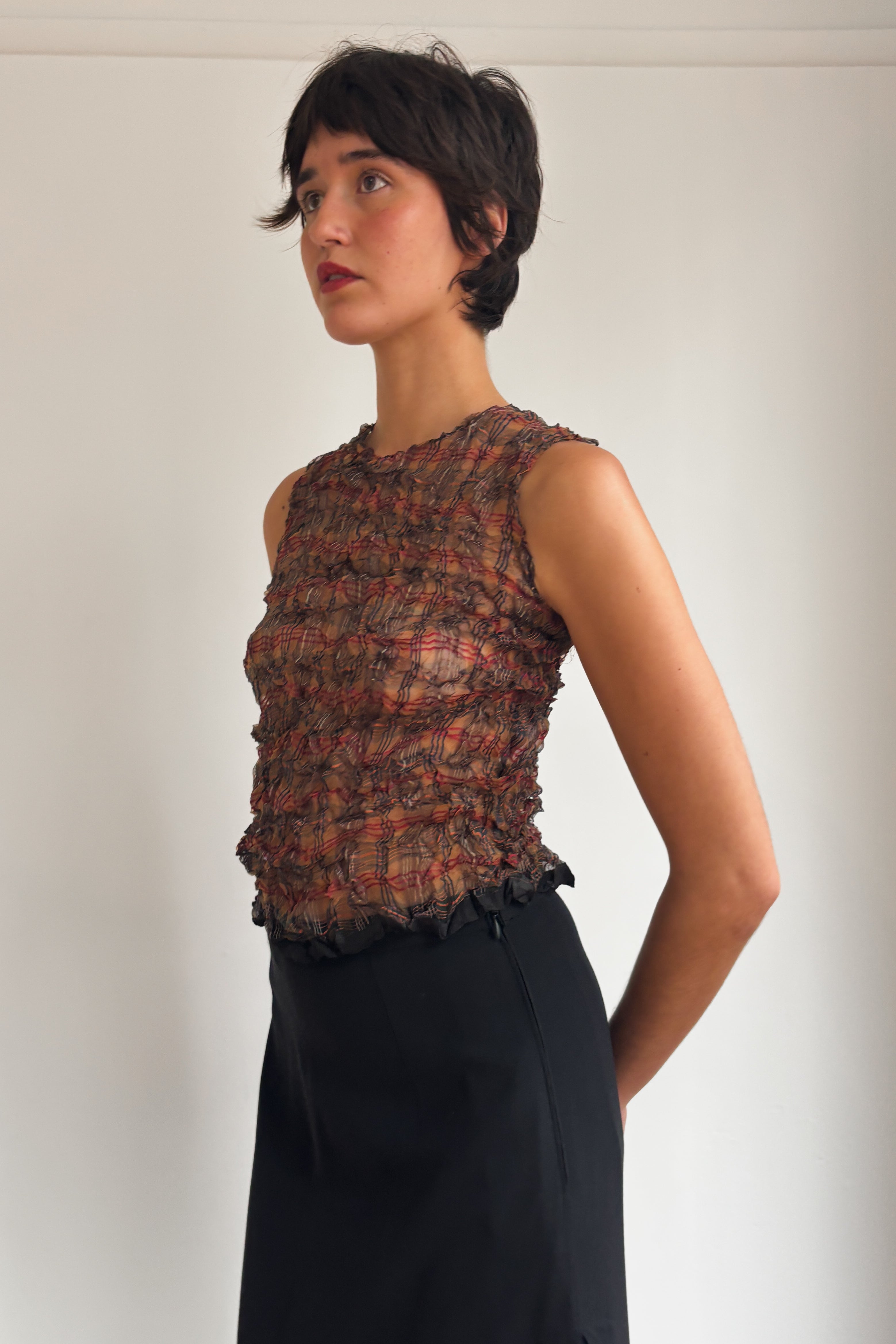 ISSEY MIYAKE SHEER TARTAN TOP