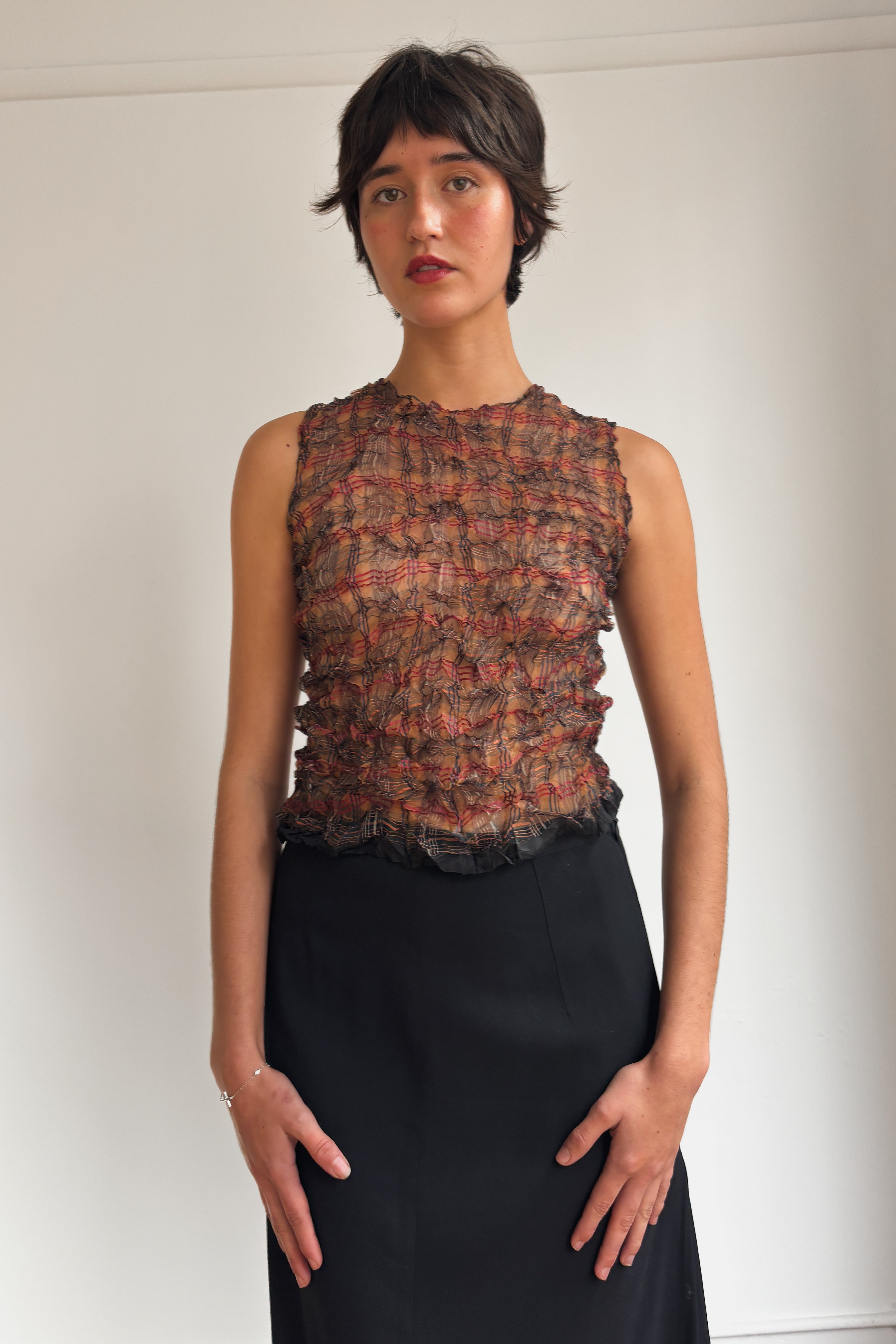ISSEY MIYAKE SHEER TARTAN TOP