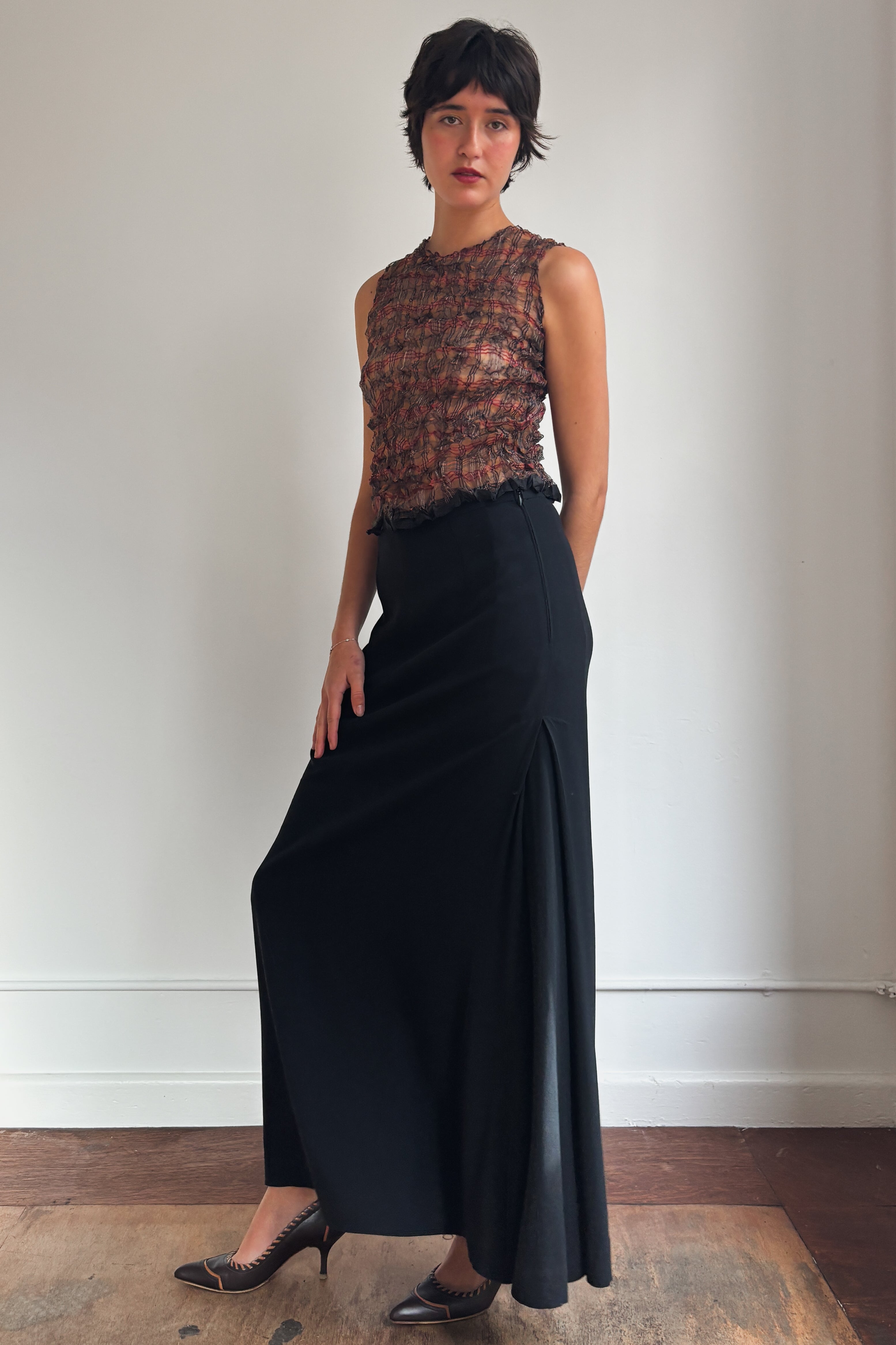 DSQUARED MAXI SKIRT WITH SIDE PLEAT DETAIL