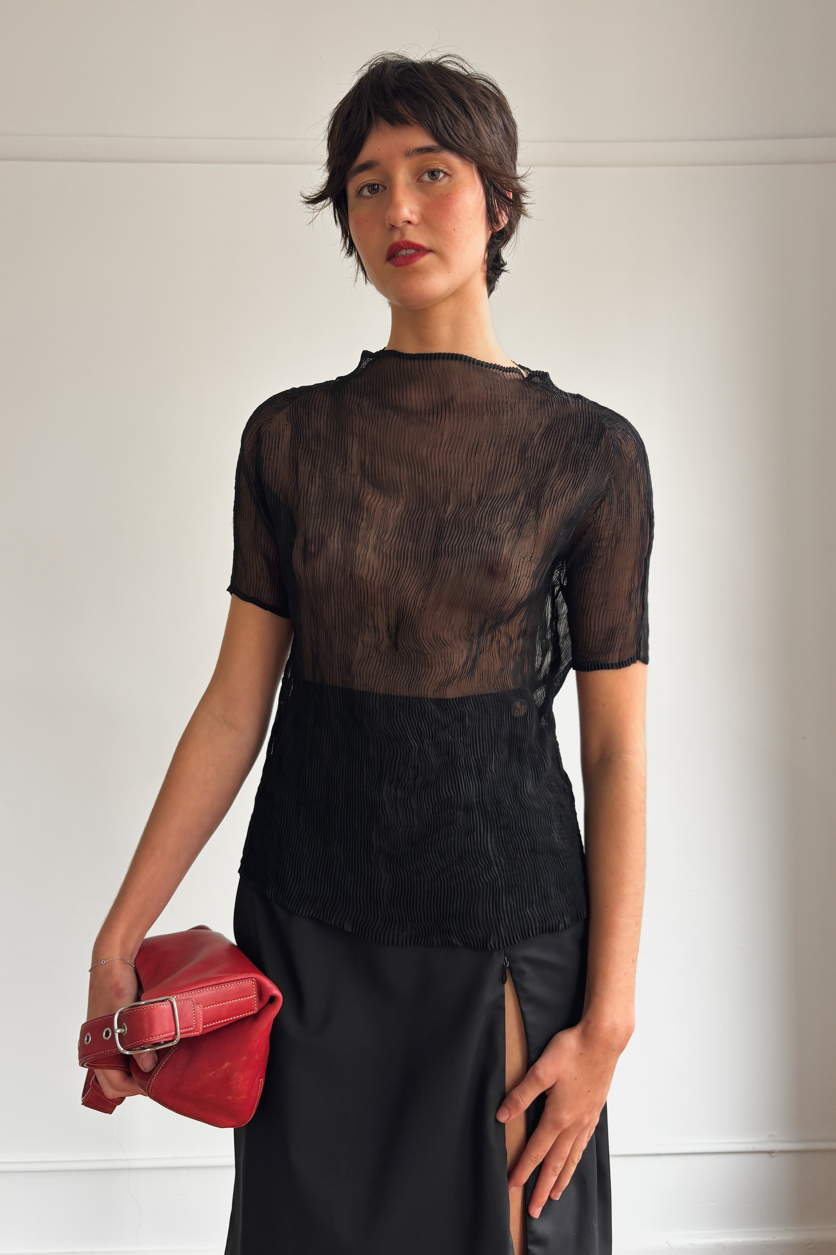 ISSEY MIYAKE PLEATED SHEER TOP