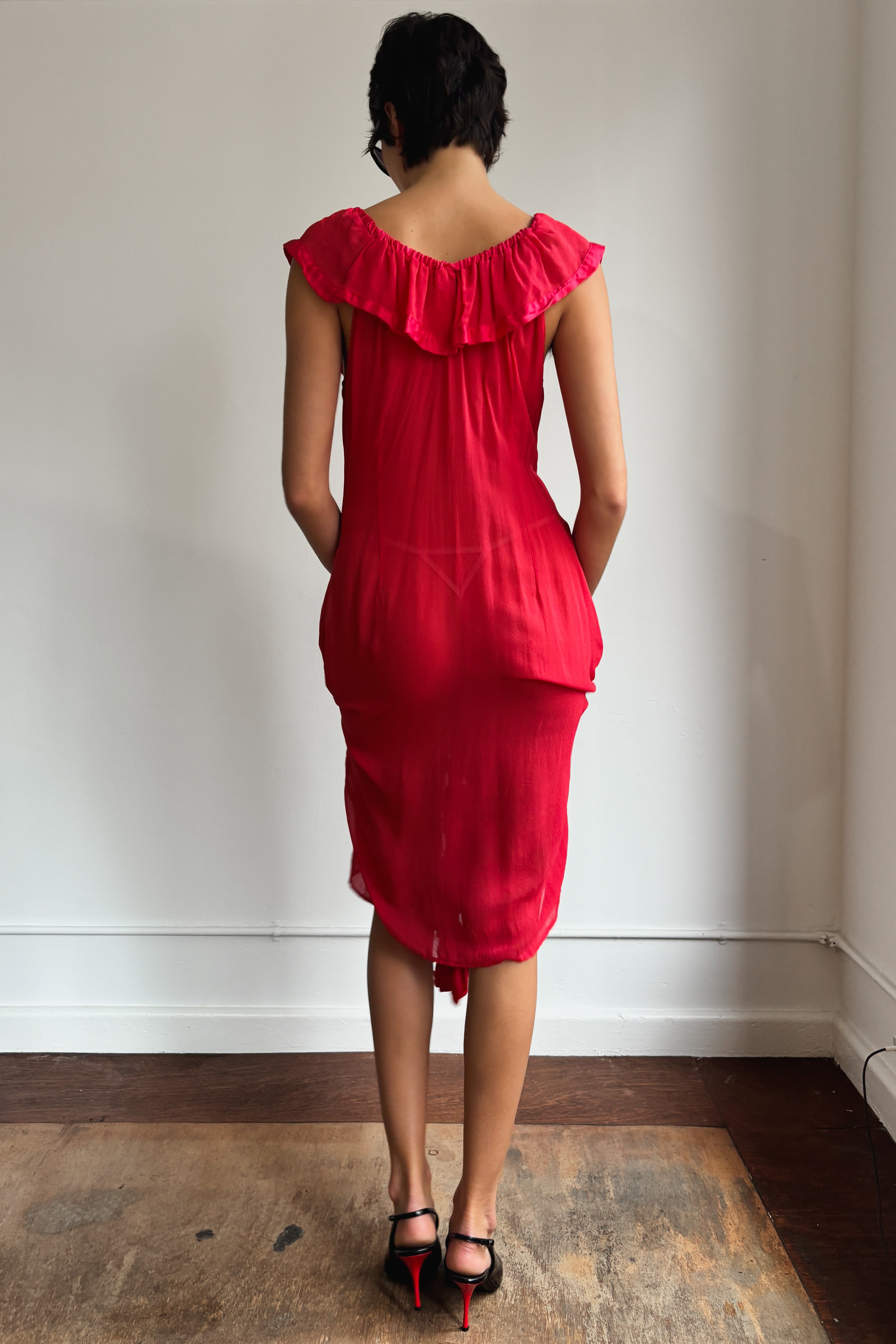 VINTAGE SHEER SILK RUFFLE DRESS