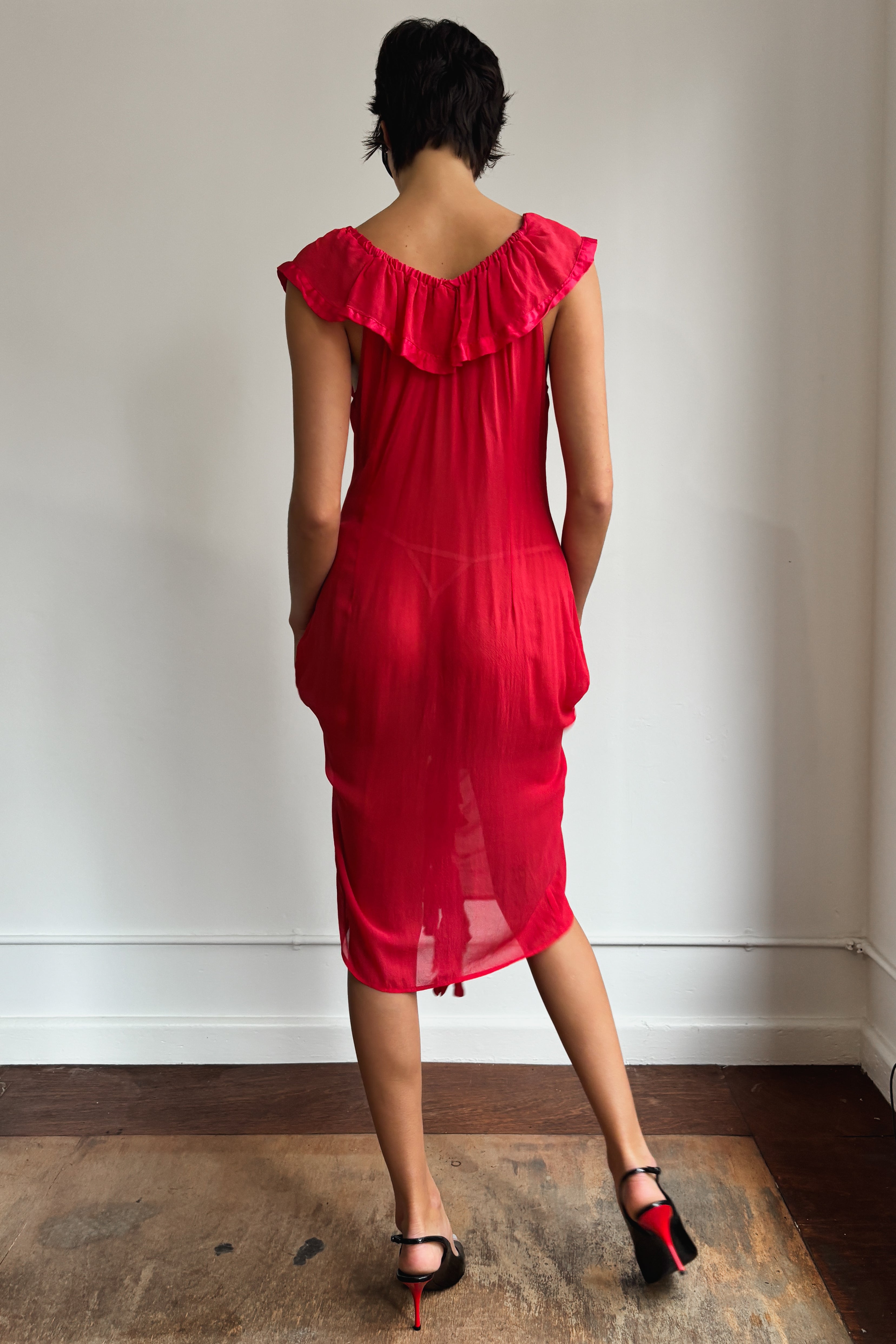 VINTAGE SHEER SILK RUFFLE DRESS