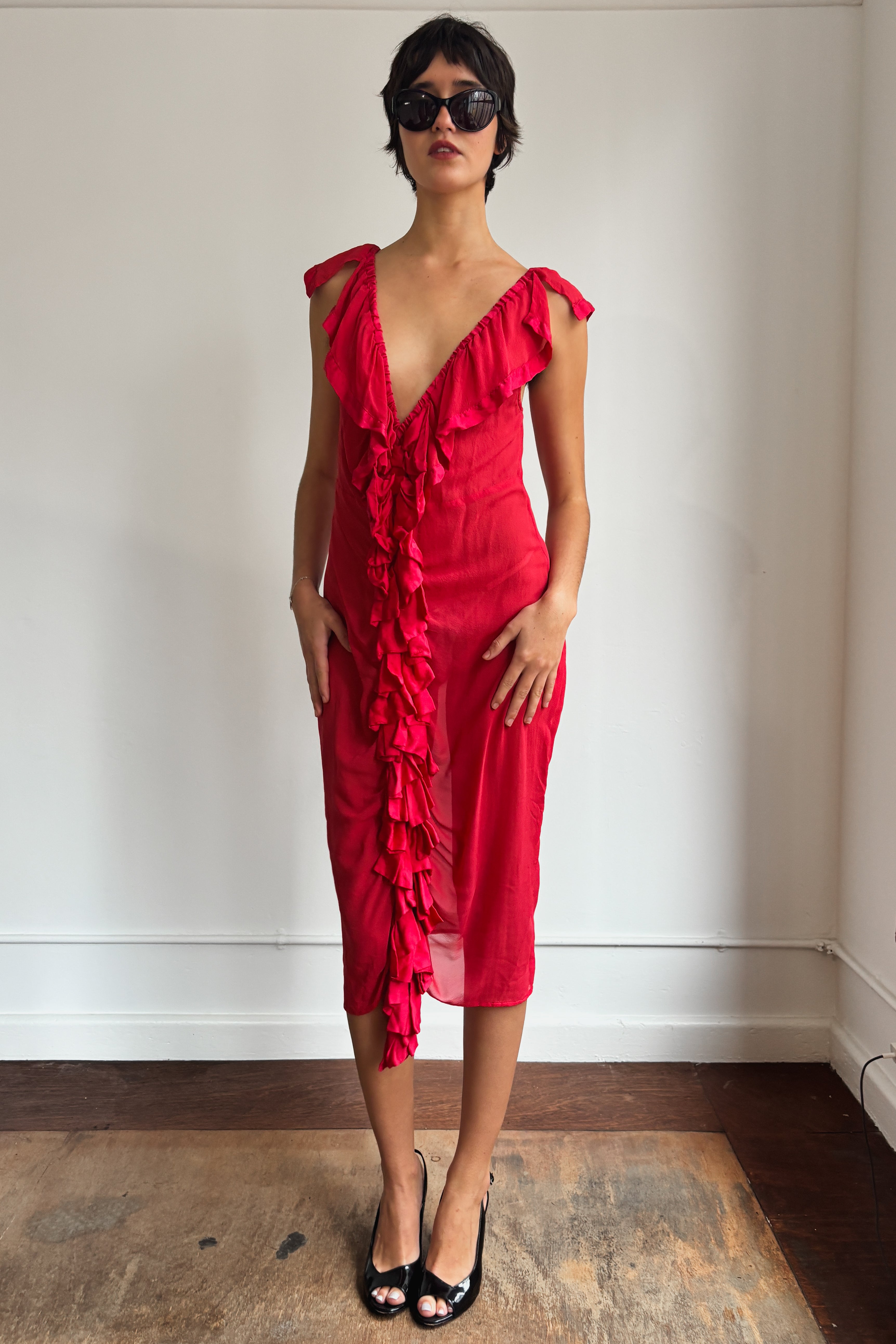 VINTAGE SHEER SILK RUFFLE DRESS