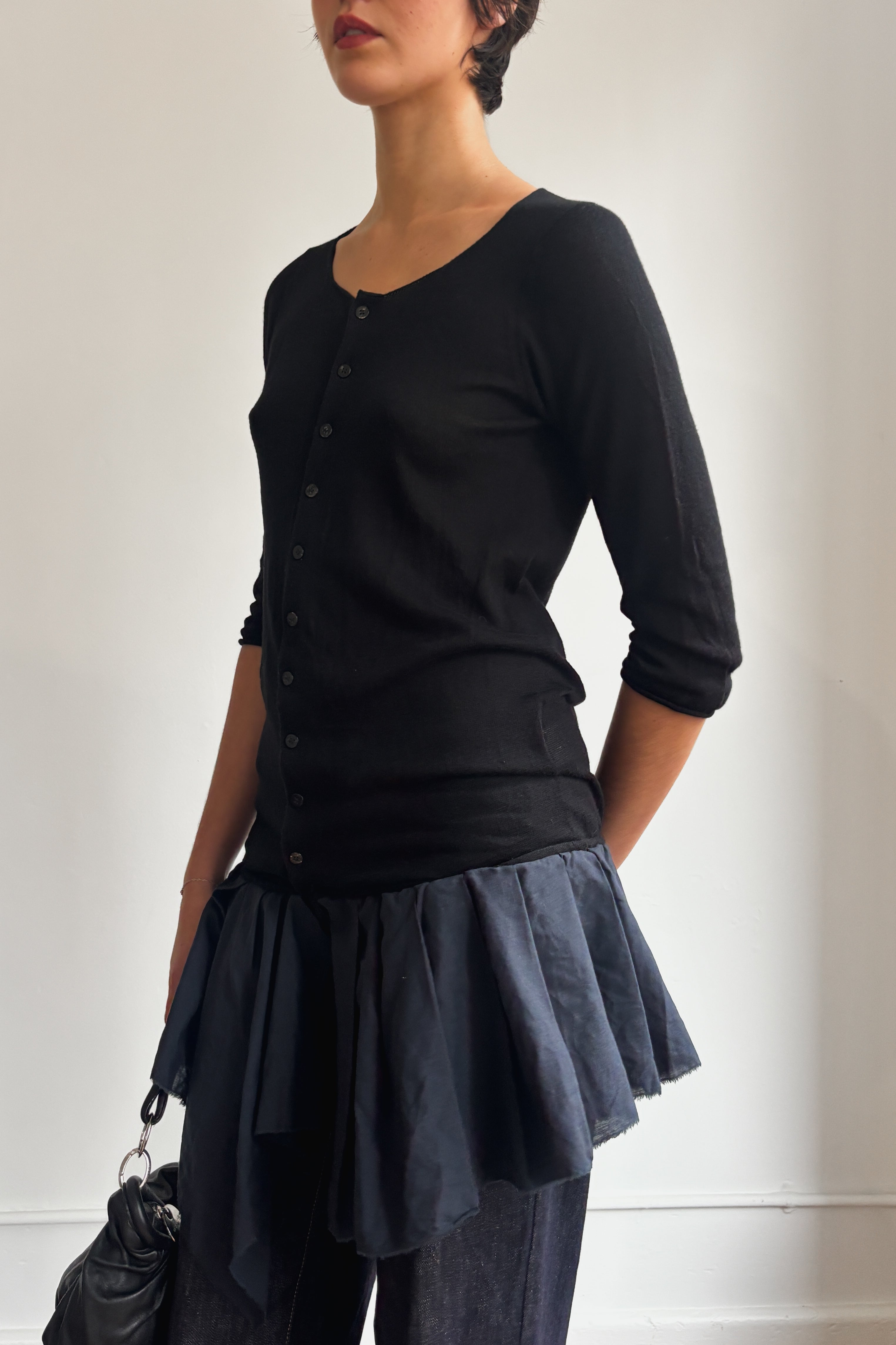 YOHJI YAMAMOTO KNIT TOP WITH PLEAT FEATURE ON HEM