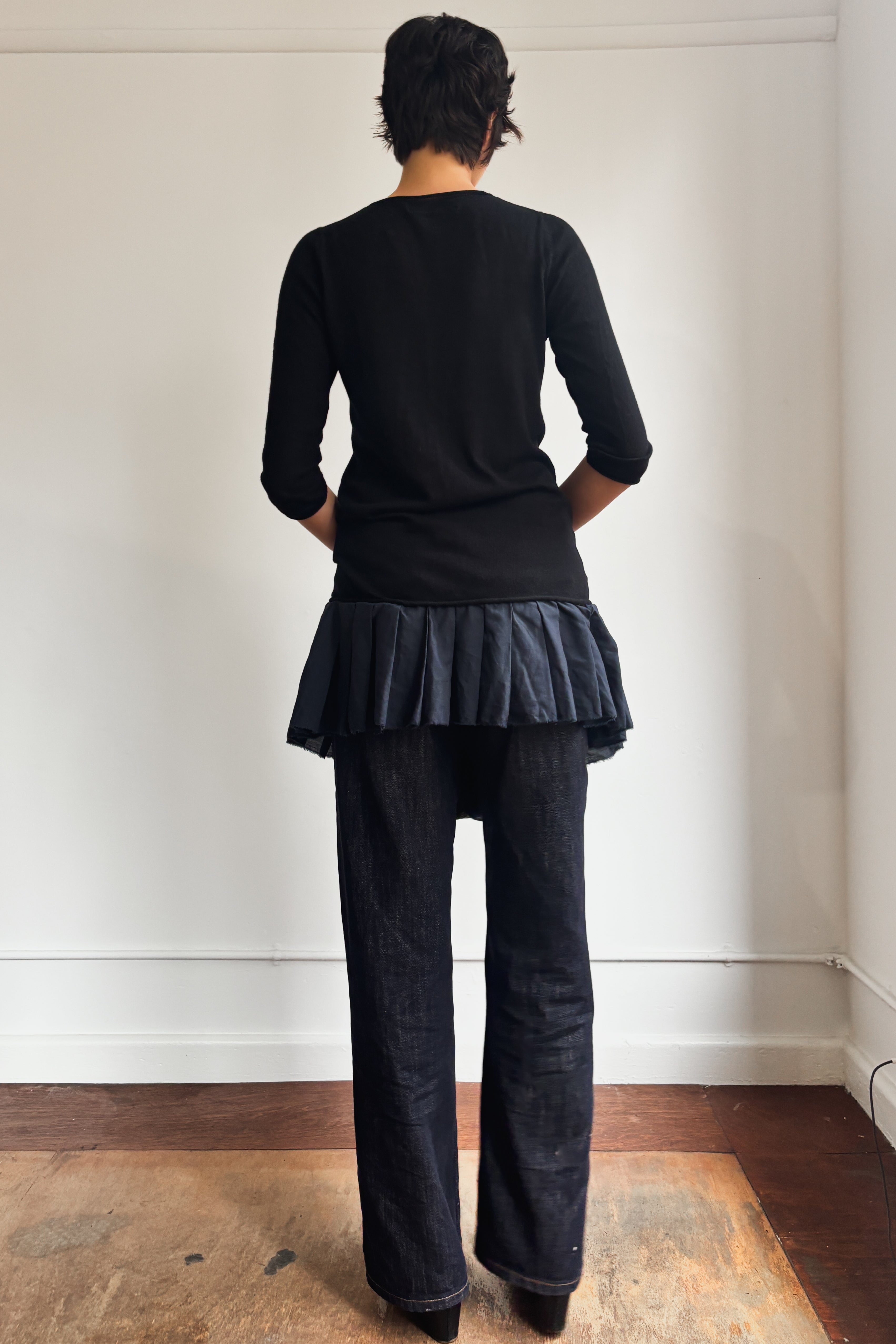 YOHJI YAMAMOTO KNIT TOP WITH PLEAT FEATURE ON HEM