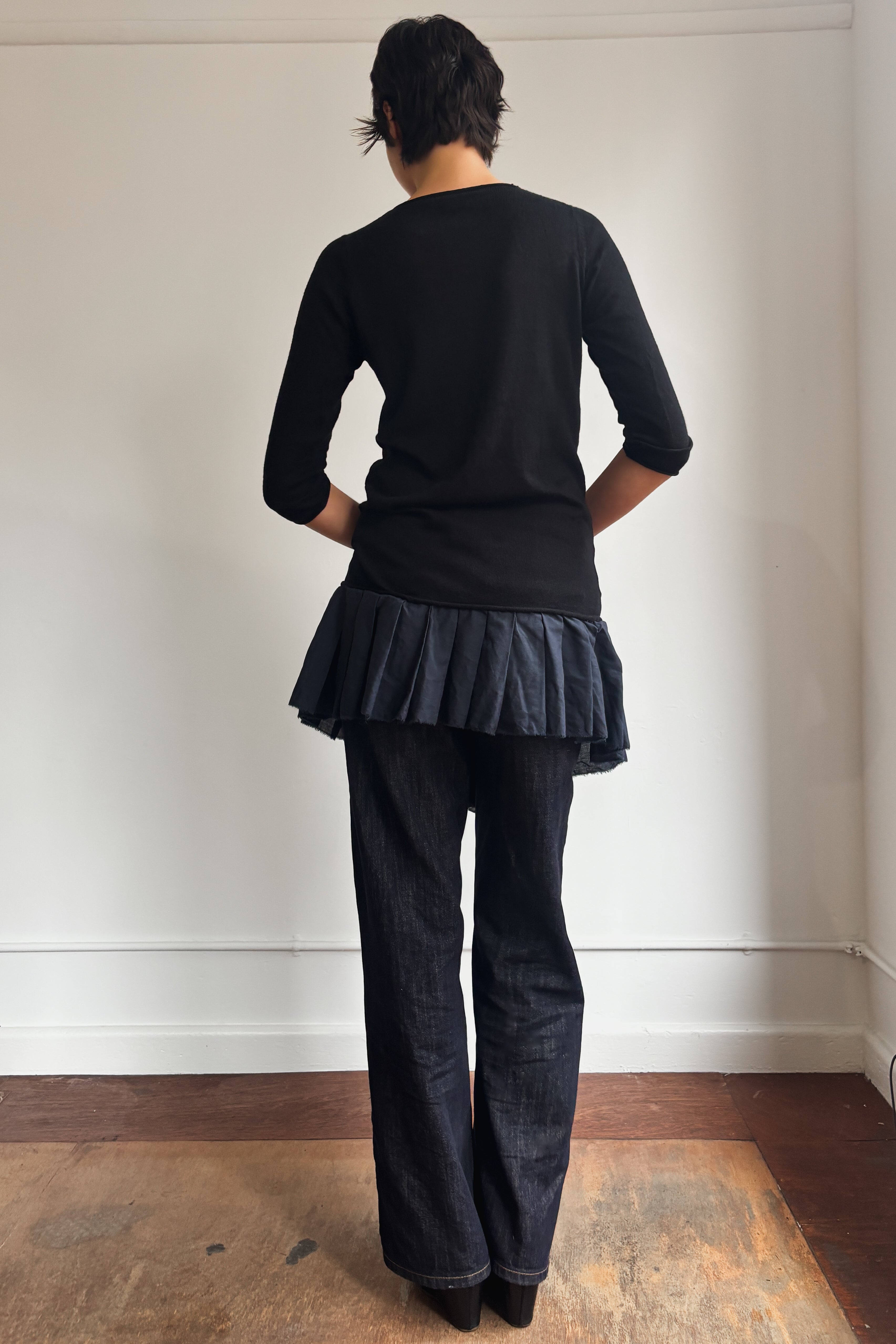 YOHJI YAMAMOTO KNIT TOP WITH PLEAT FEATURE ON HEM
