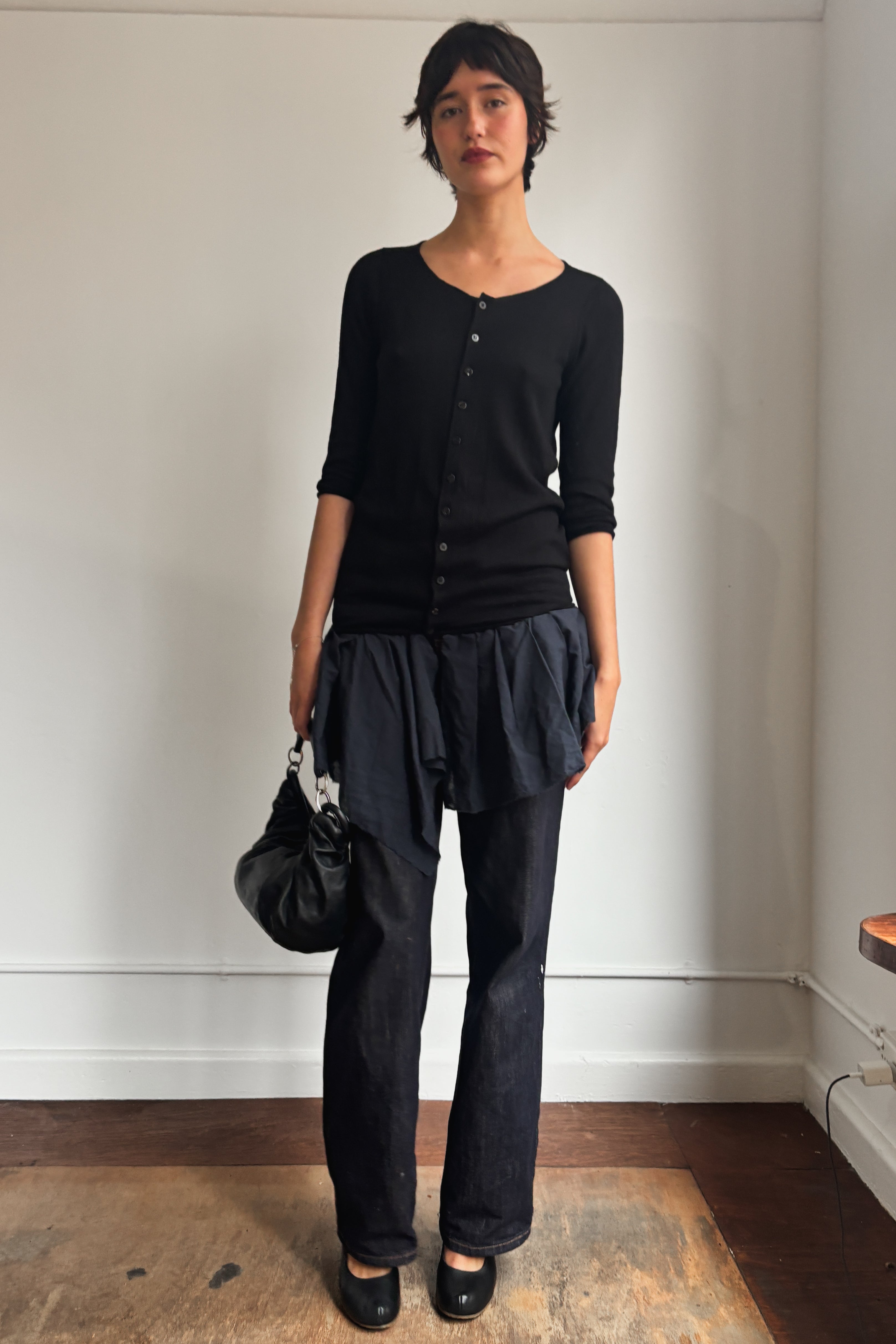 YOHJI YAMAMOTO KNIT TOP WITH PLEAT FEATURE ON HEM