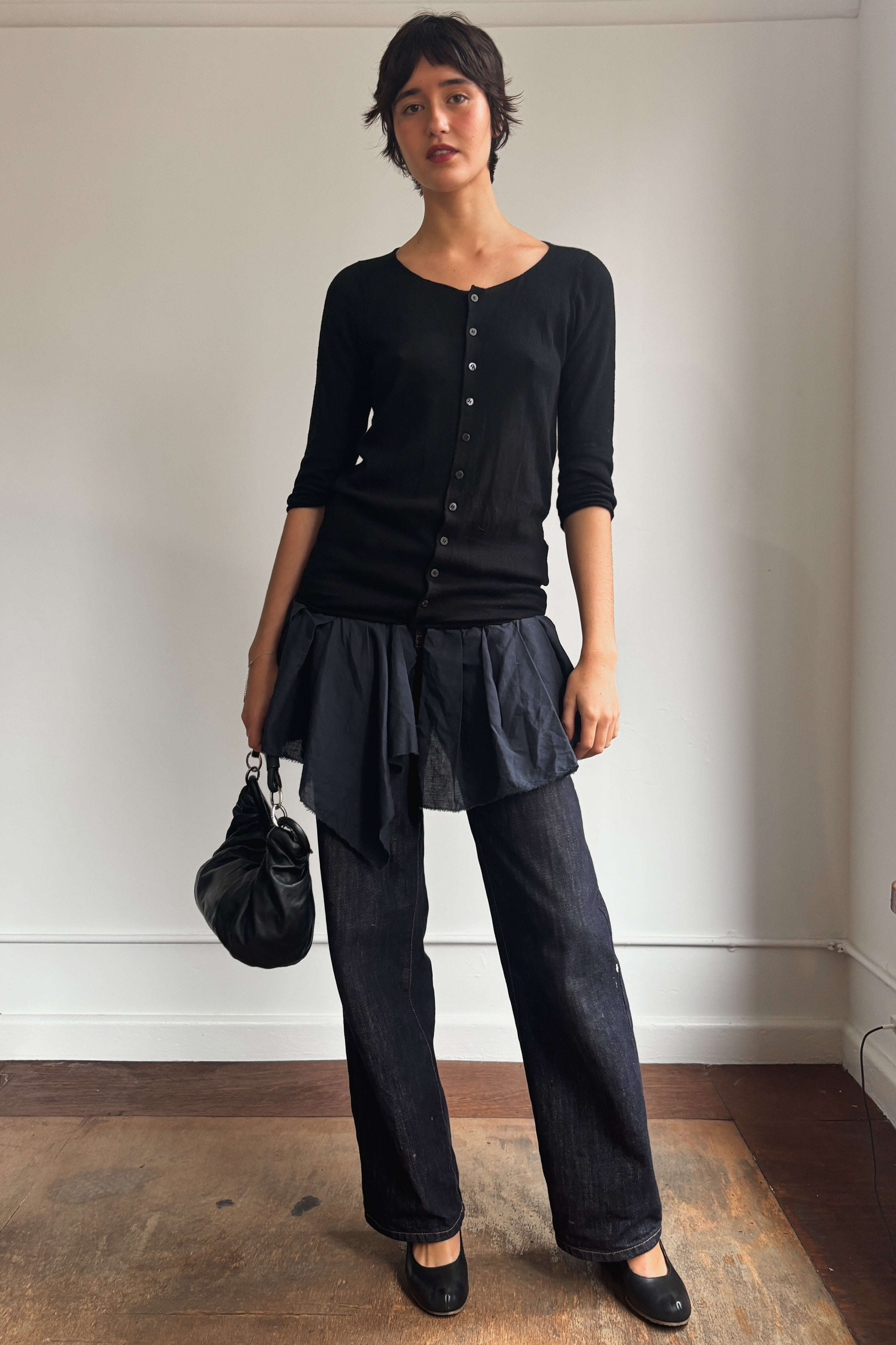 YOHJI YAMAMOTO KNIT TOP WITH PLEAT FEATURE ON HEM