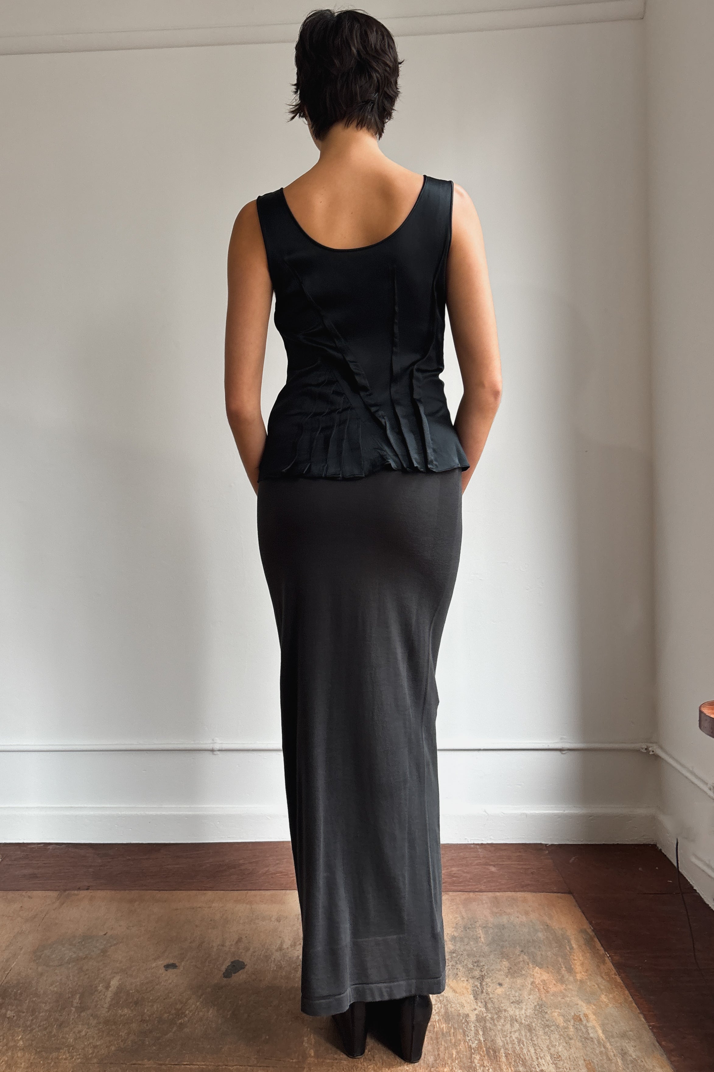 RARE CHRISTIAN DIOR BY JOHN GALLIANO ASYMMETRICAL PLEATED SILK TOP