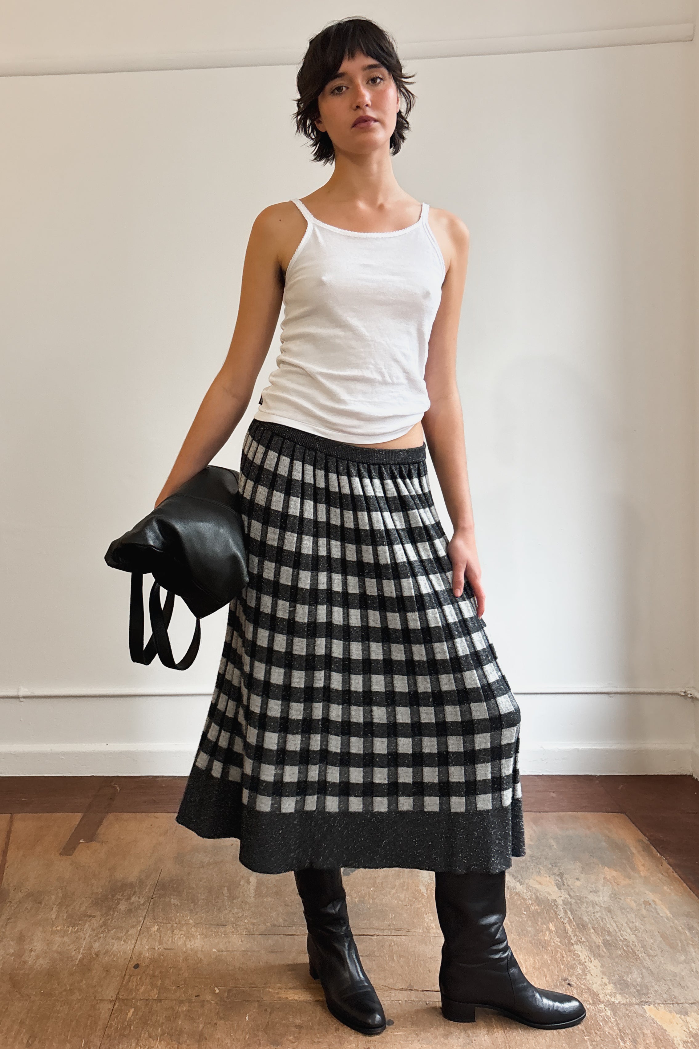ISSEY MIYAKE KNIT CHECK MIDI SKIRT