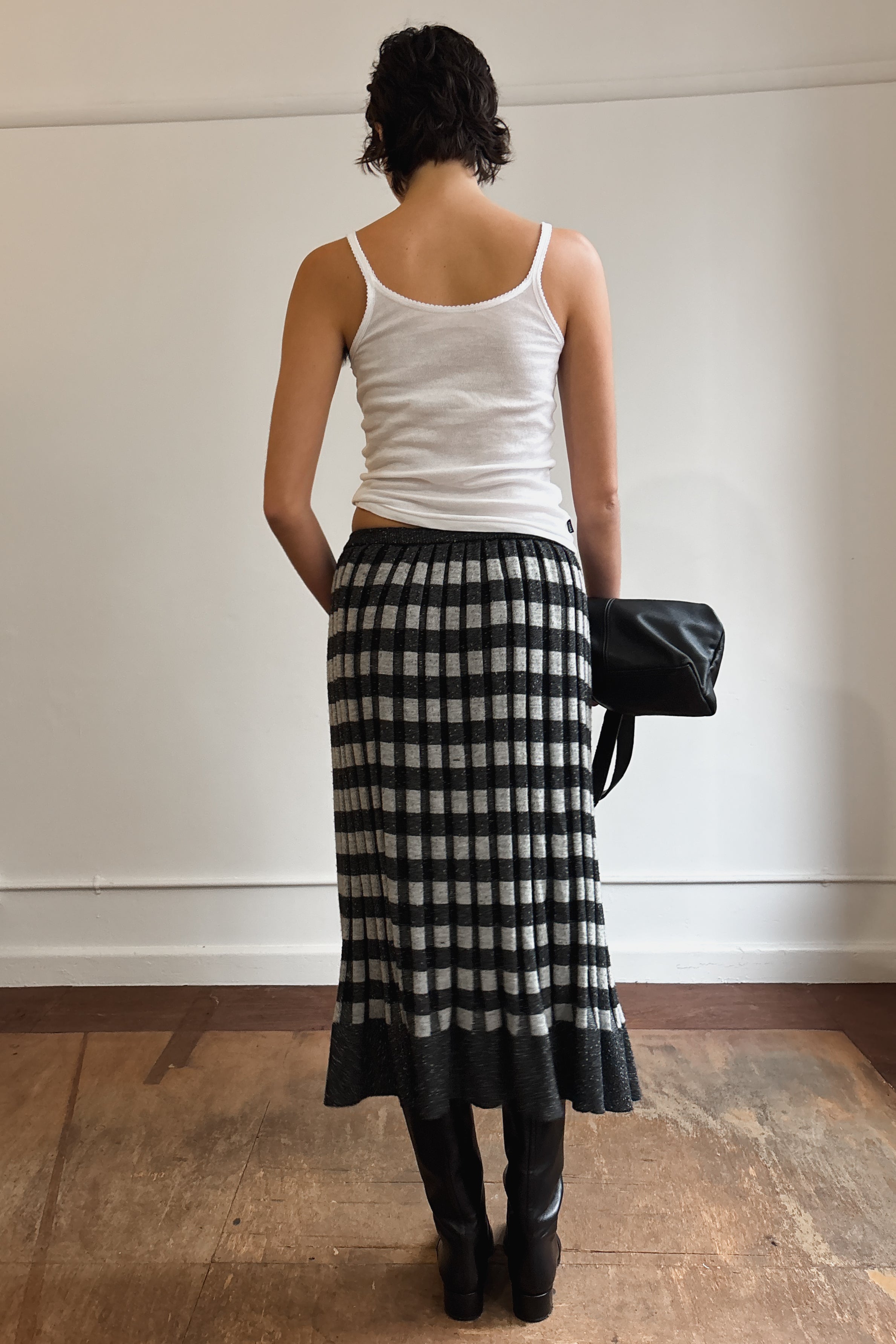 ISSEY MIYAKE KNIT CHECK MIDI SKIRT