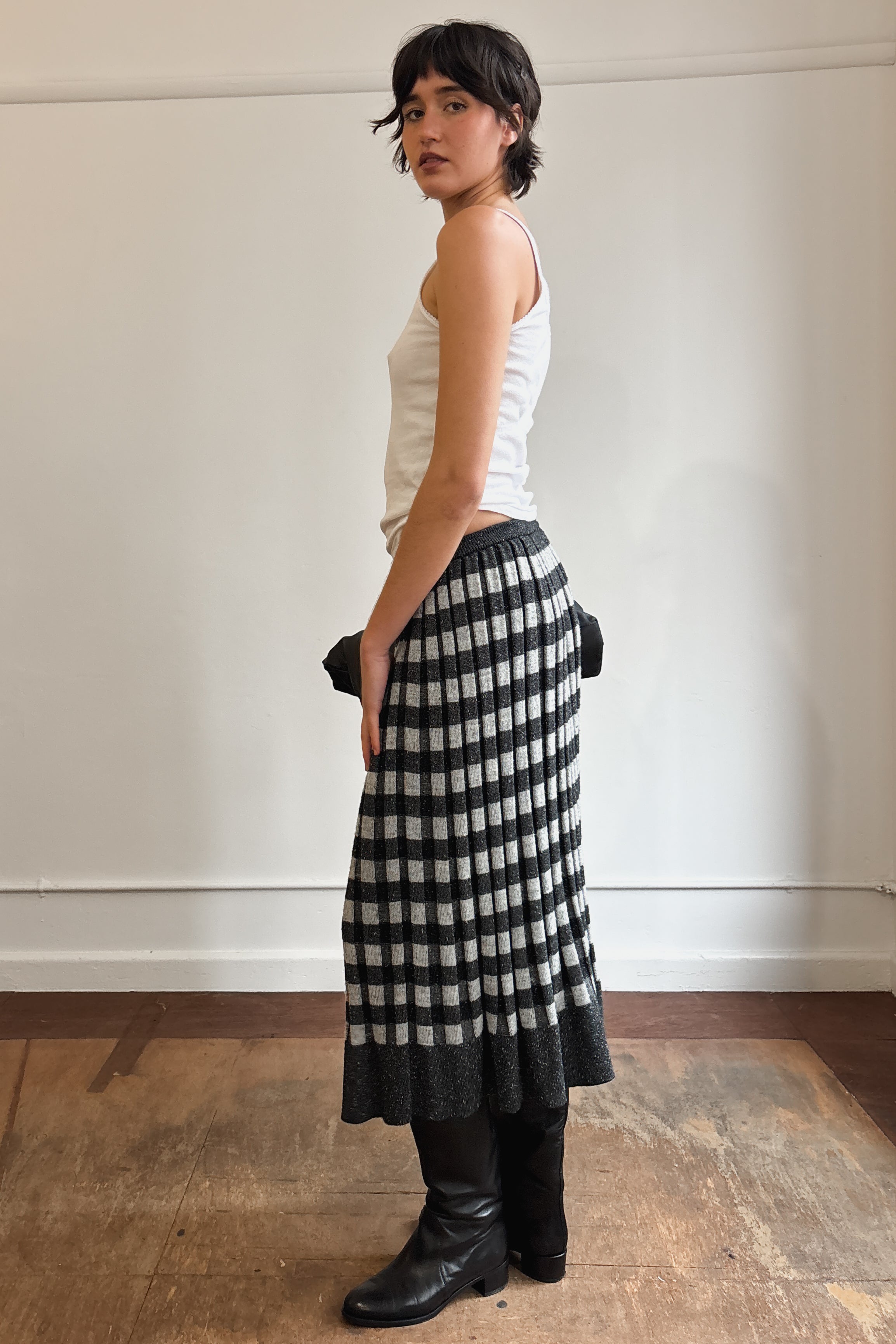 ISSEY MIYAKE KNIT CHECK MIDI SKIRT