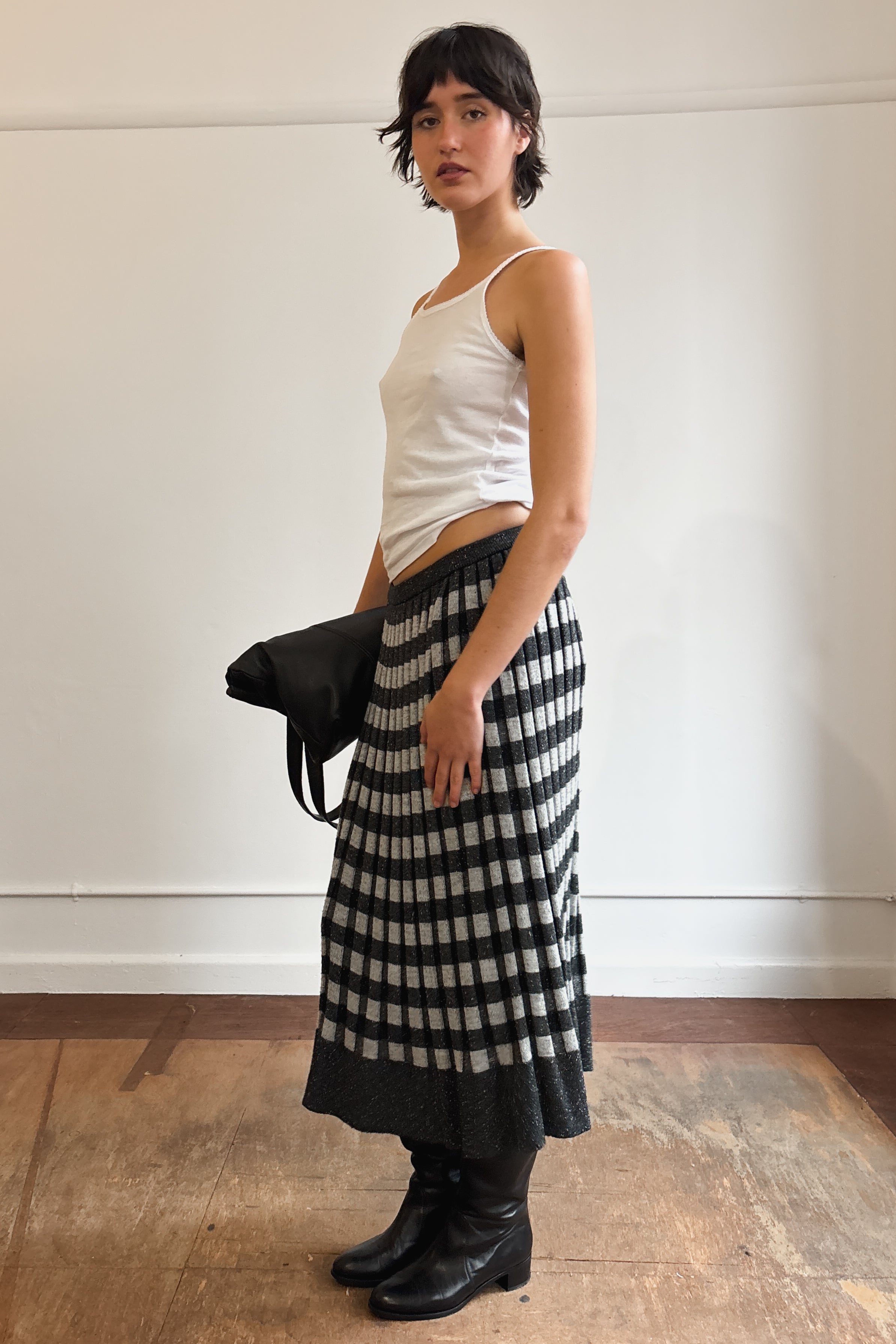 ISSEY MIYAKE KNIT CHECK MIDI SKIRT