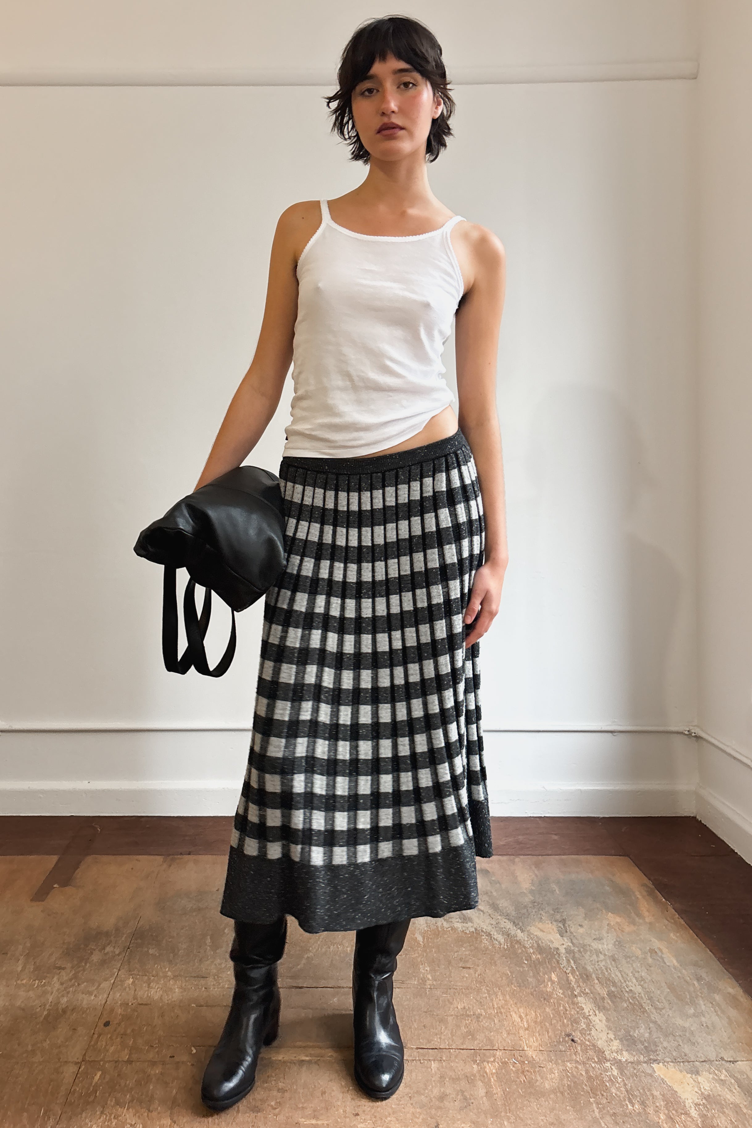ISSEY MIYAKE KNIT CHECK MIDI SKIRT