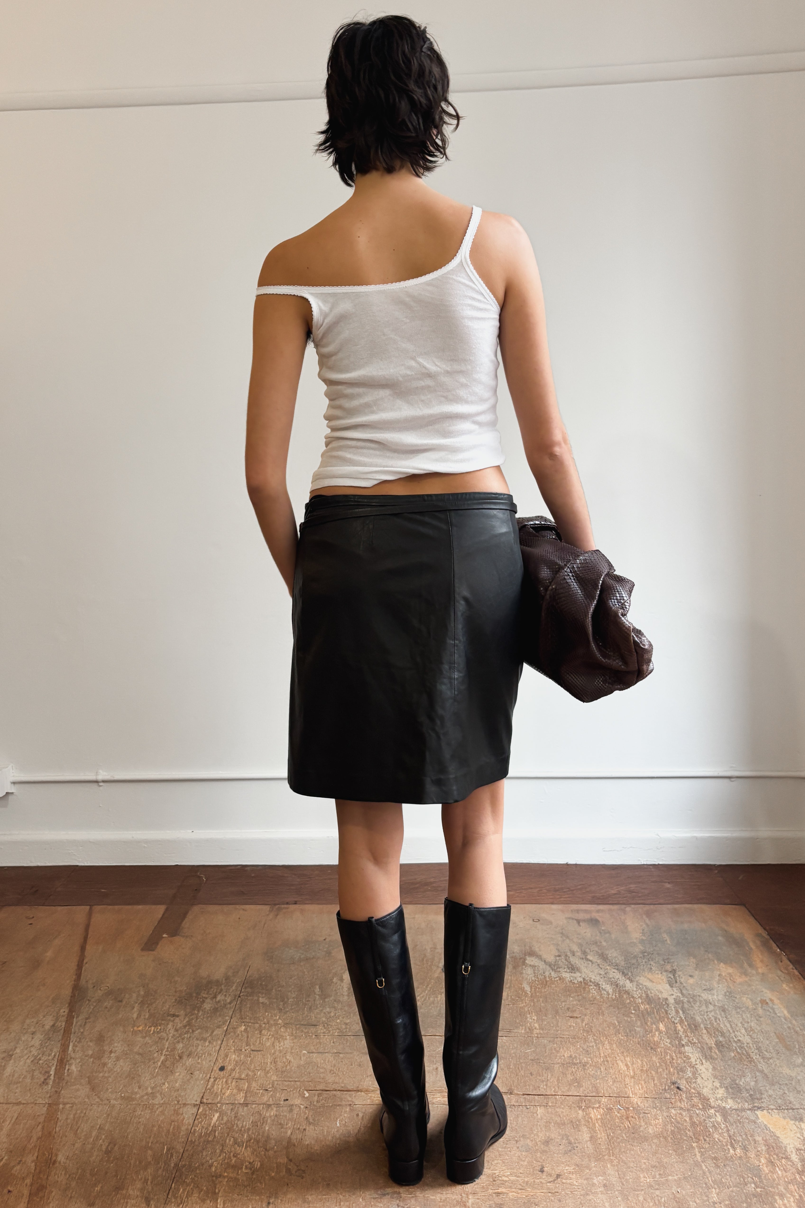 HUGO BOSS LEATHER WRAP SKIRT