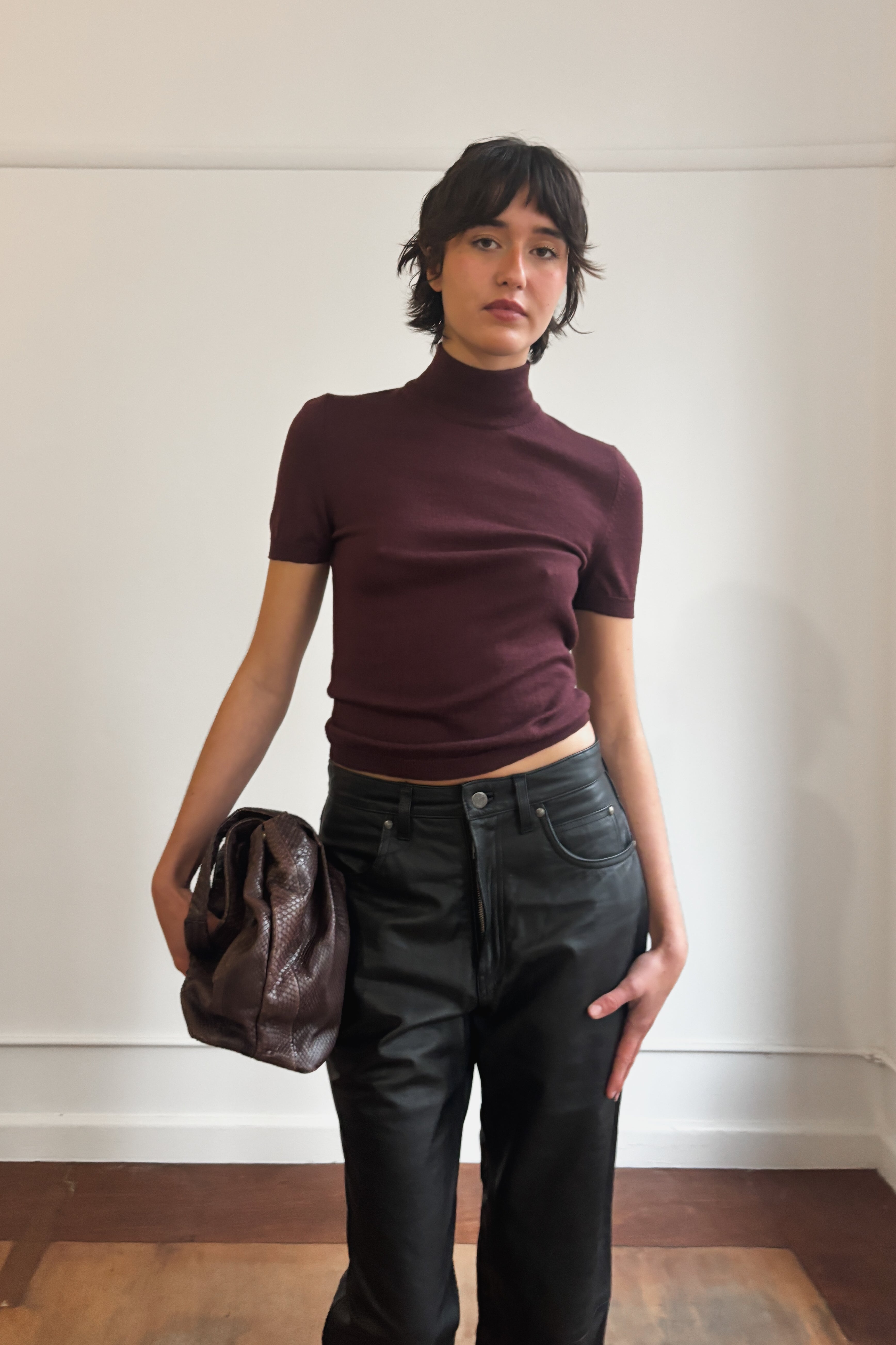 COSTUME NATIONAL HIGH NECK SHORT SLEEVE KNIT TOP