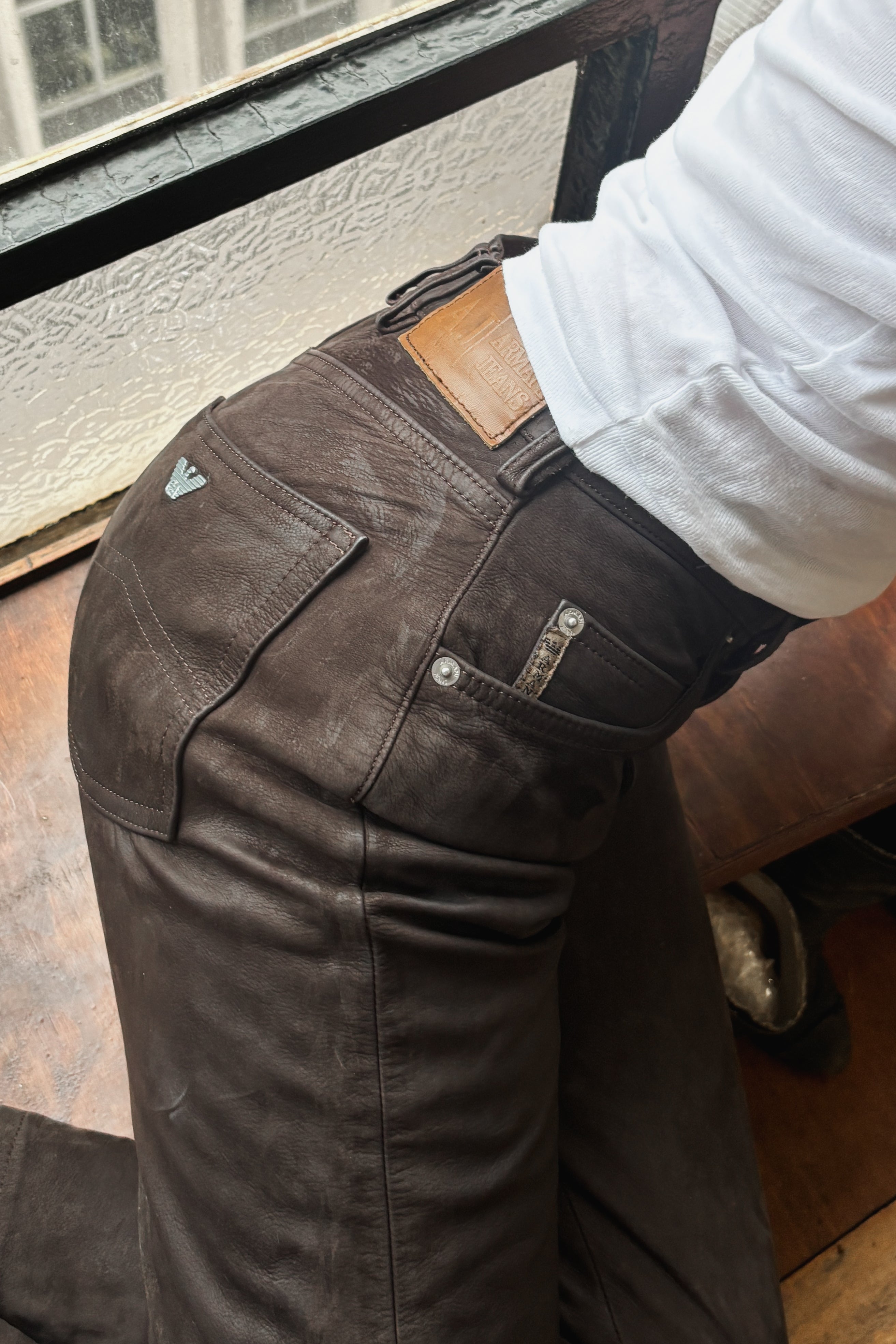 ARMANI JEANS BROWN LEATHER PANTS