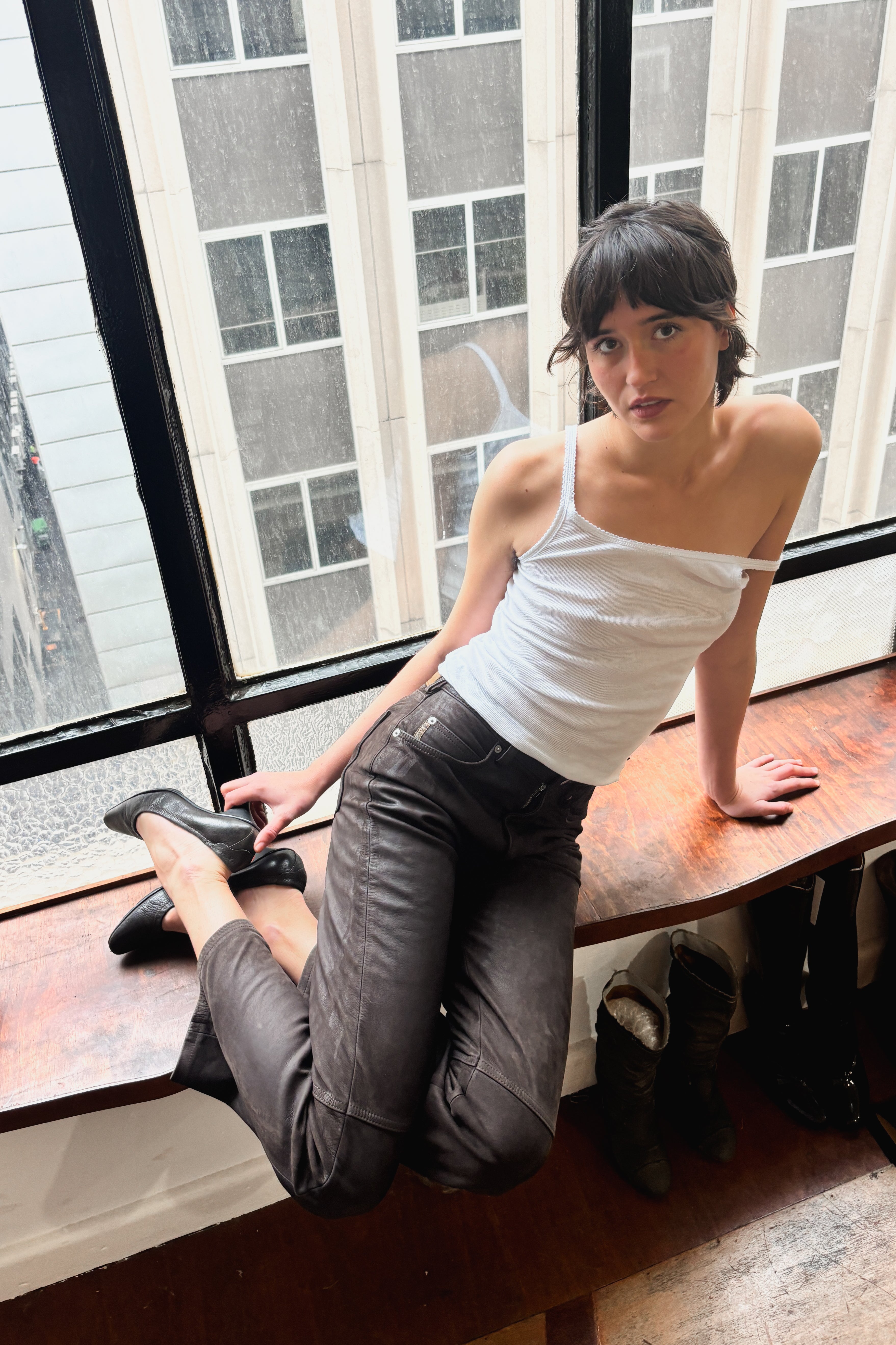 ARMANI JEANS BROWN LEATHER PANTS