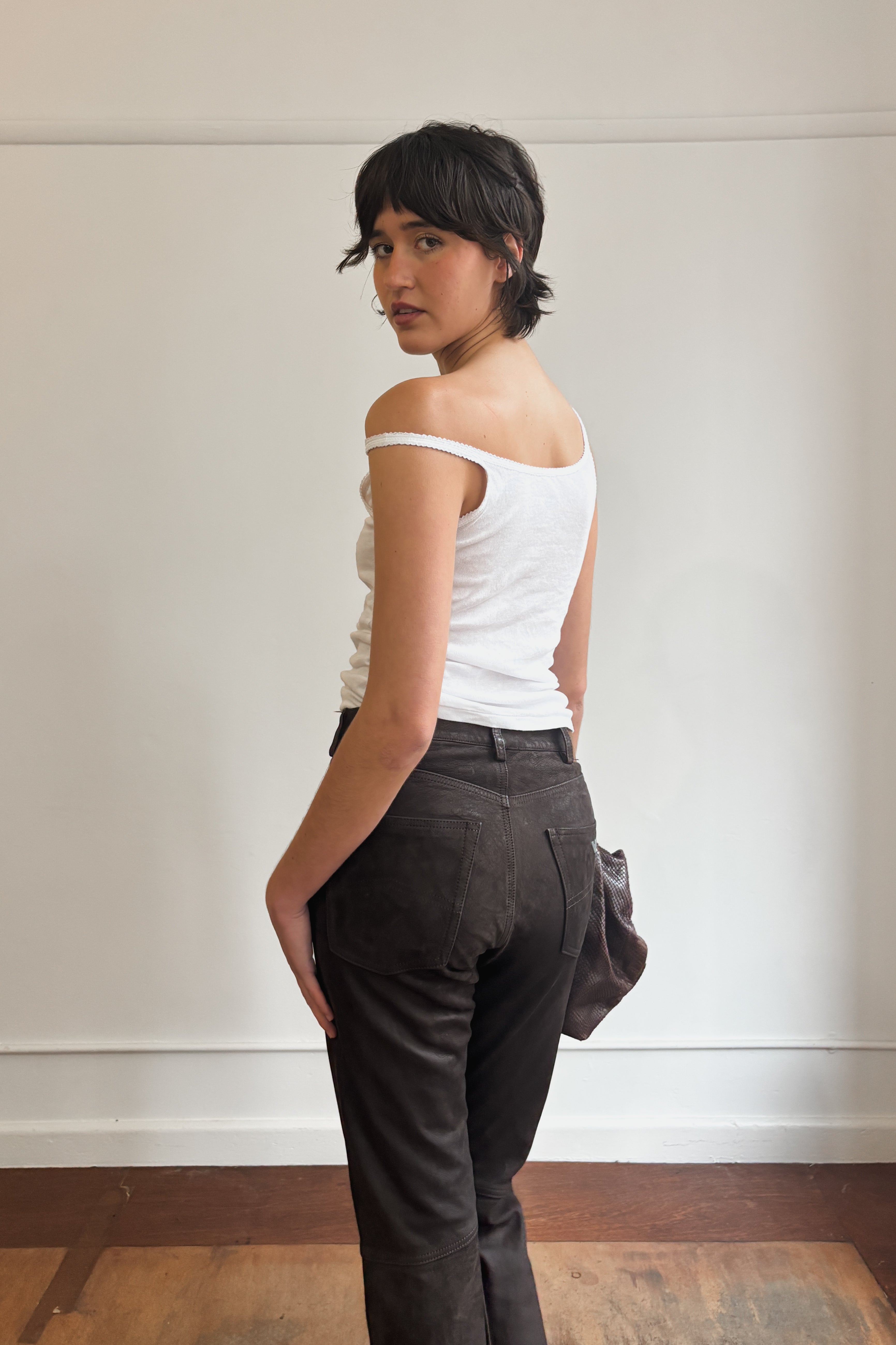 ARMANI JEANS BROWN LEATHER PANTS
