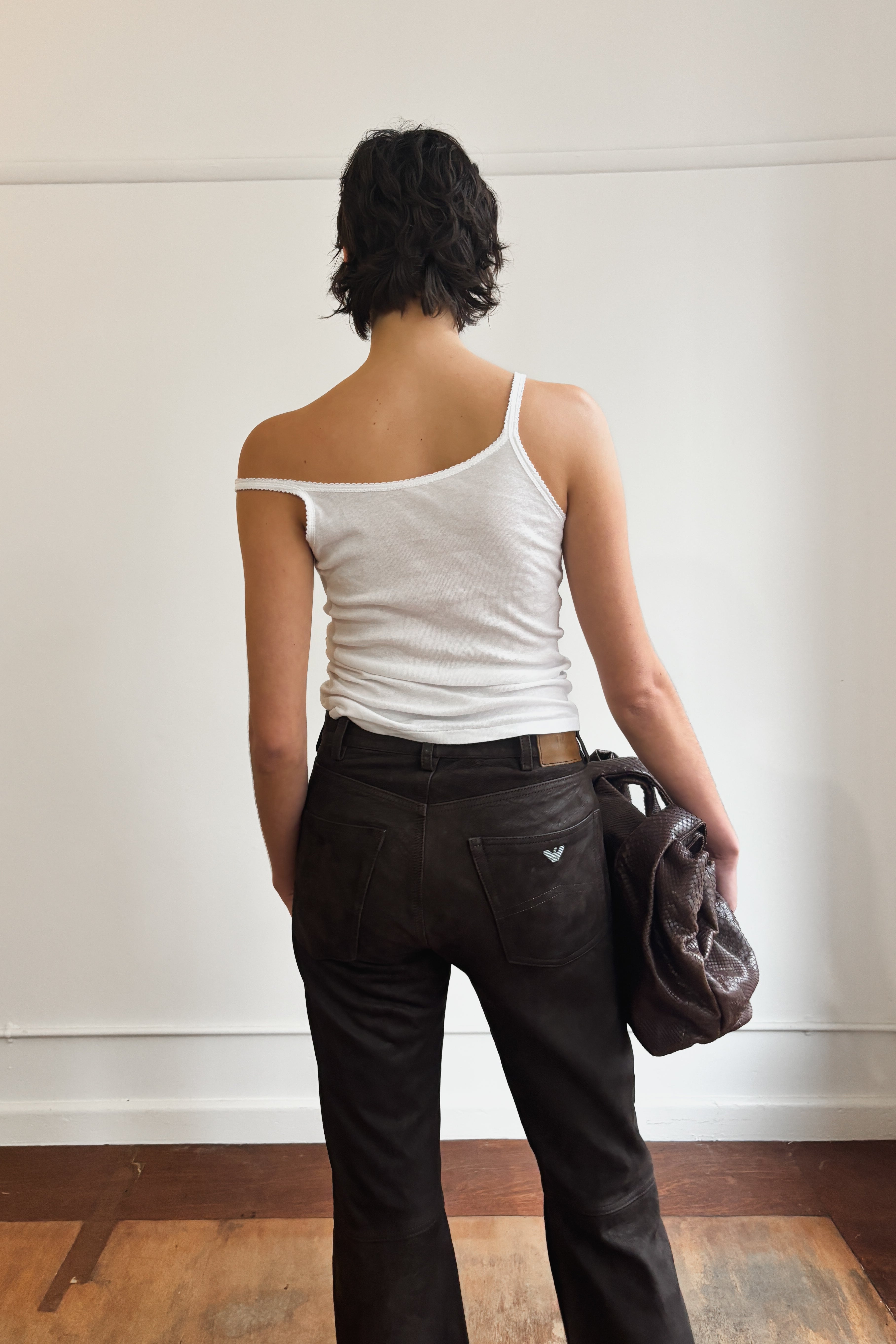 ARMANI JEANS BROWN LEATHER PANTS