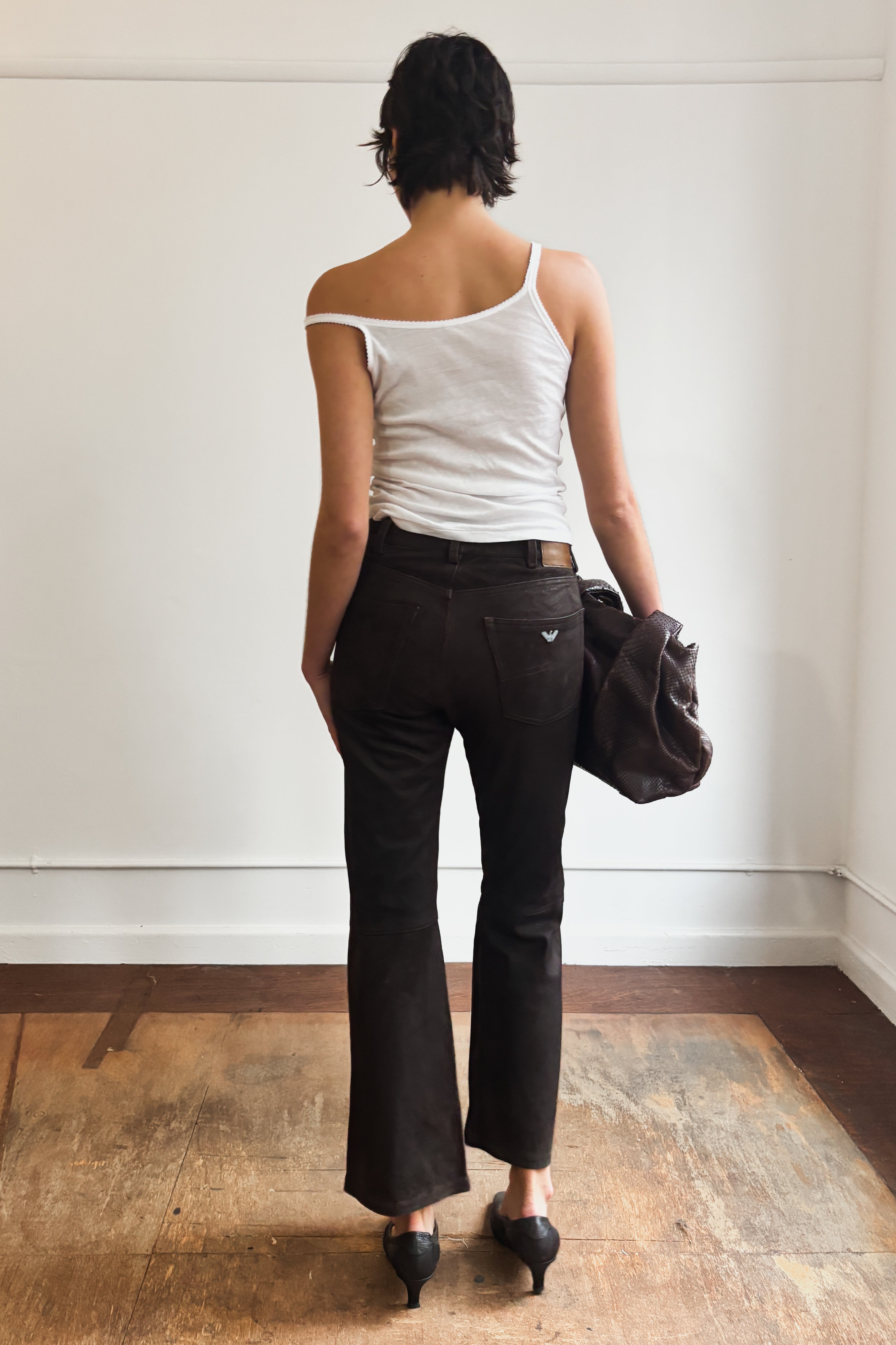 ARMANI JEANS BROWN LEATHER PANTS