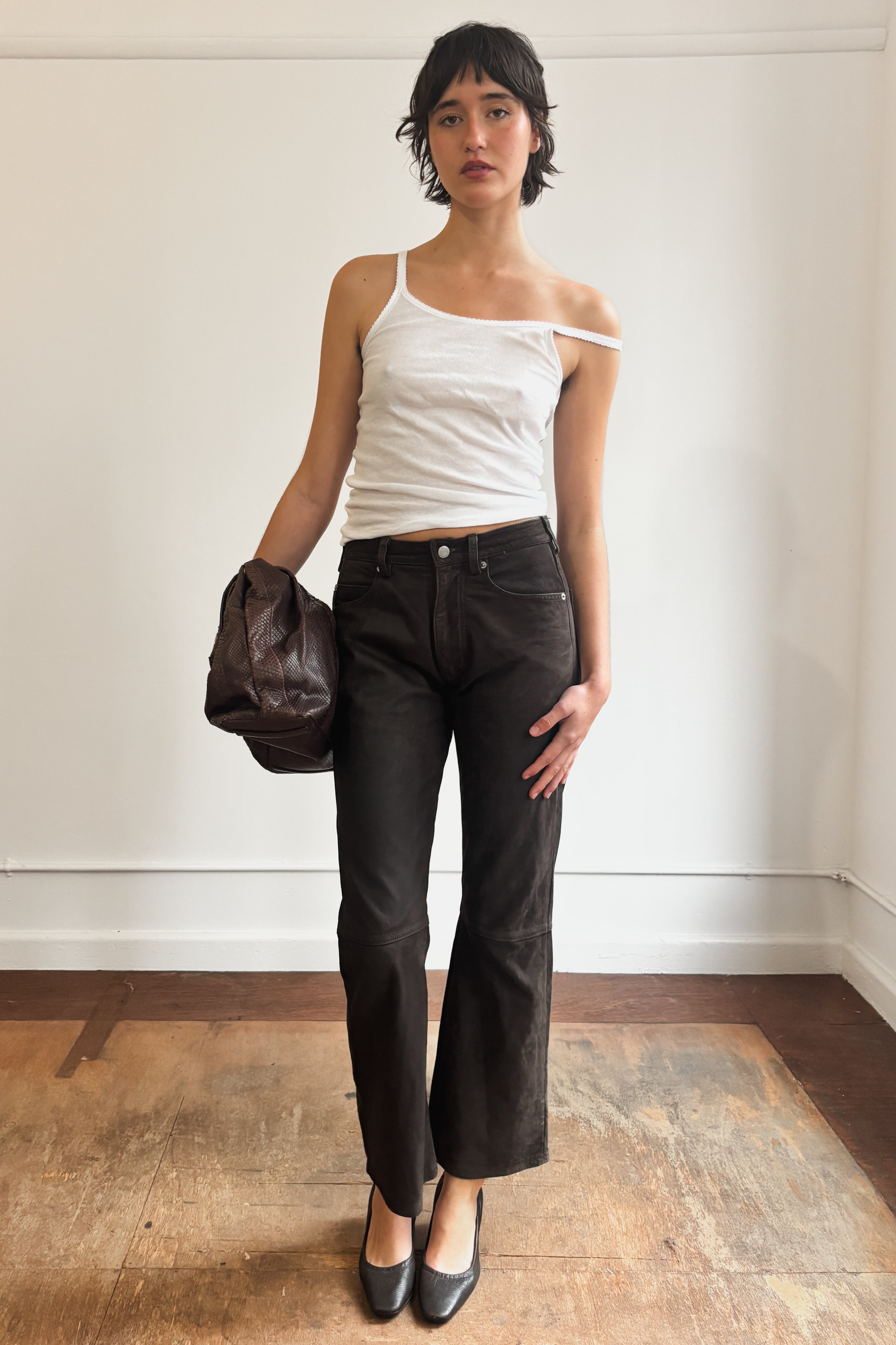 ARMANI JEANS BROWN LEATHER PANTS