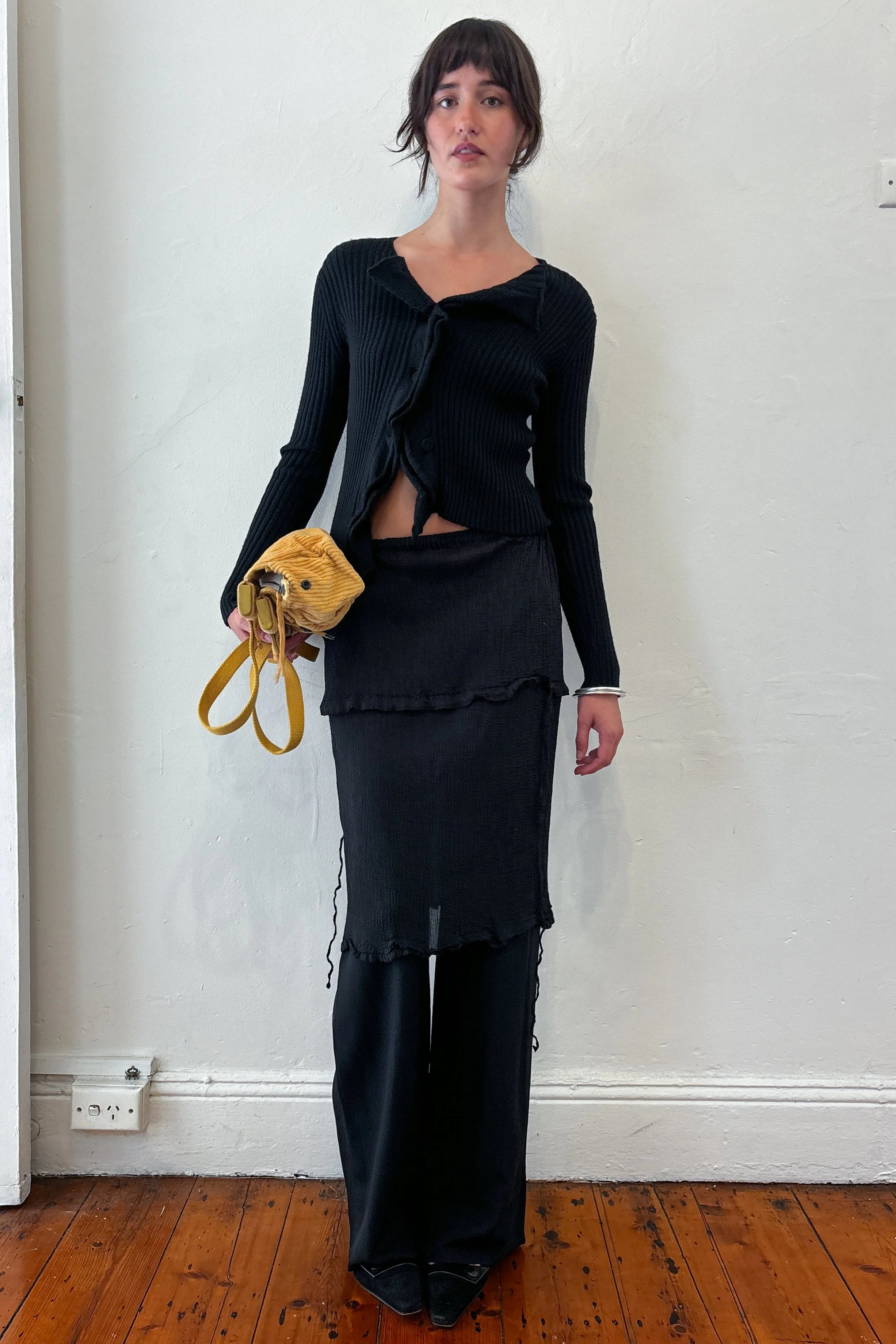 JEAN PAUL GAULTIER BLACK RIBBED WOOL CARDIGAN TOP