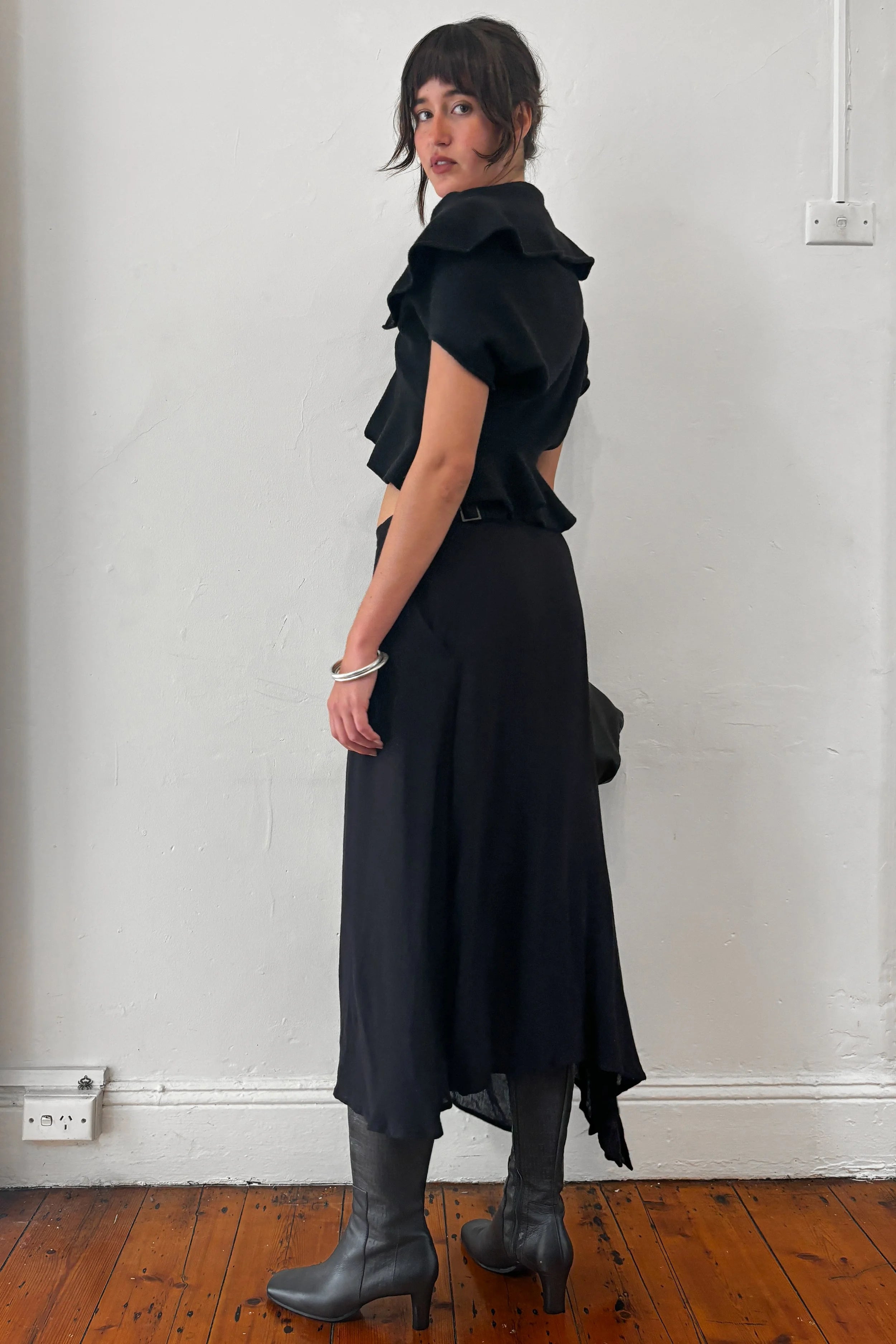 YOHJI YAMAMOTO ASYMMETRICAL MIDI SKIRT