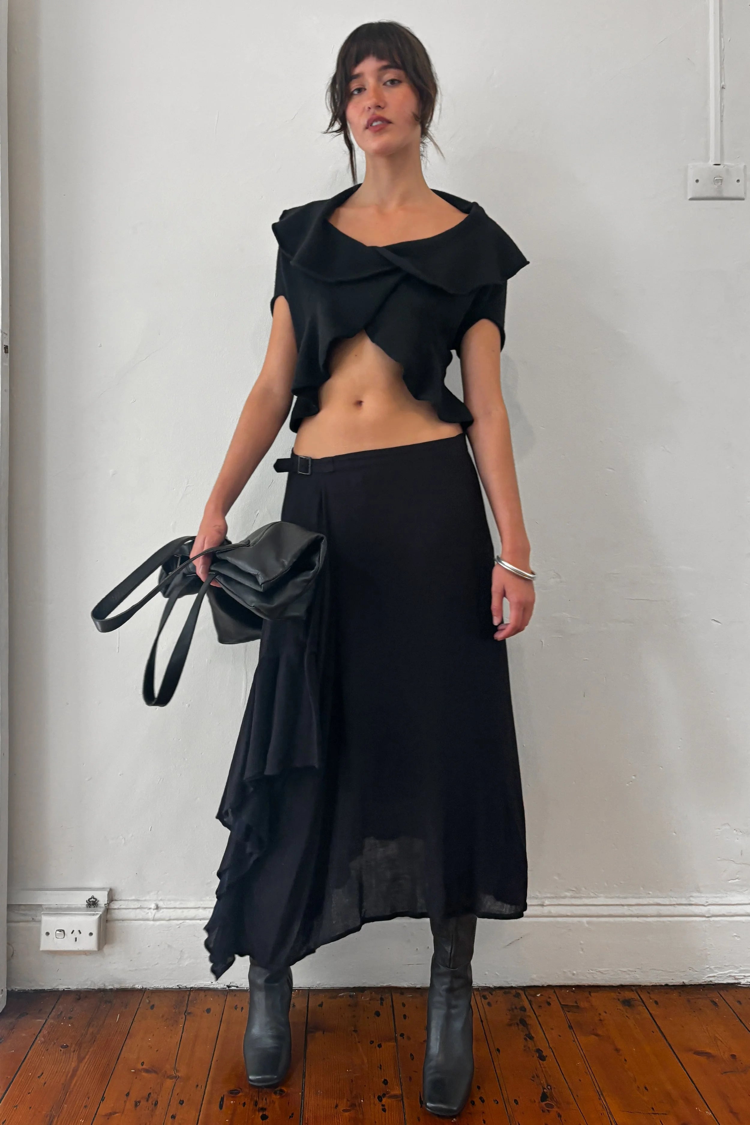 YOHJI YAMAMOTO ASYMMETRICAL MIDI SKIRT