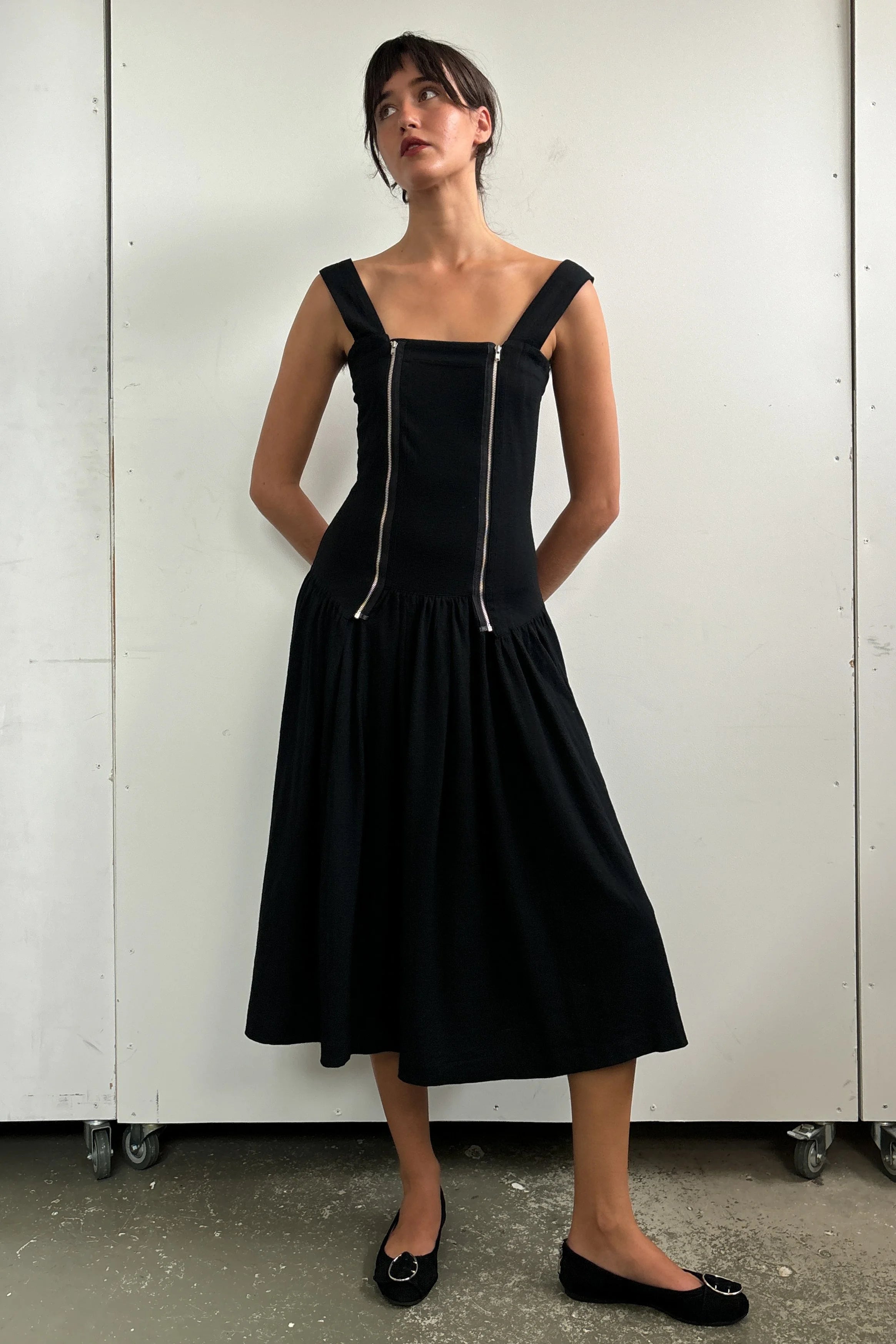 COMME DES GARCONS DROP WAIST WOOL MIDI DRESS