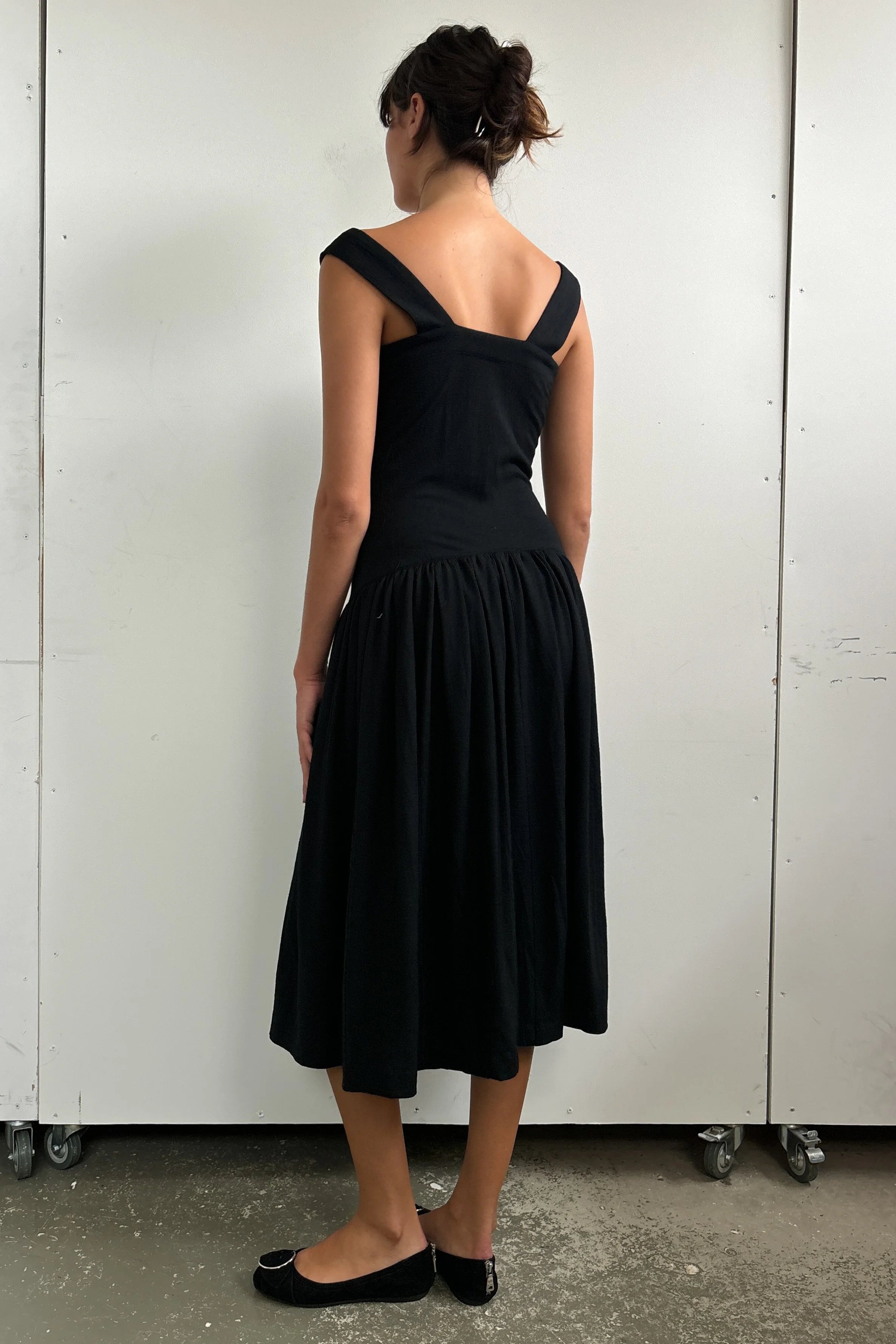 COMME DES GARCONS DROP WAIST WOOL MIDI DRESS