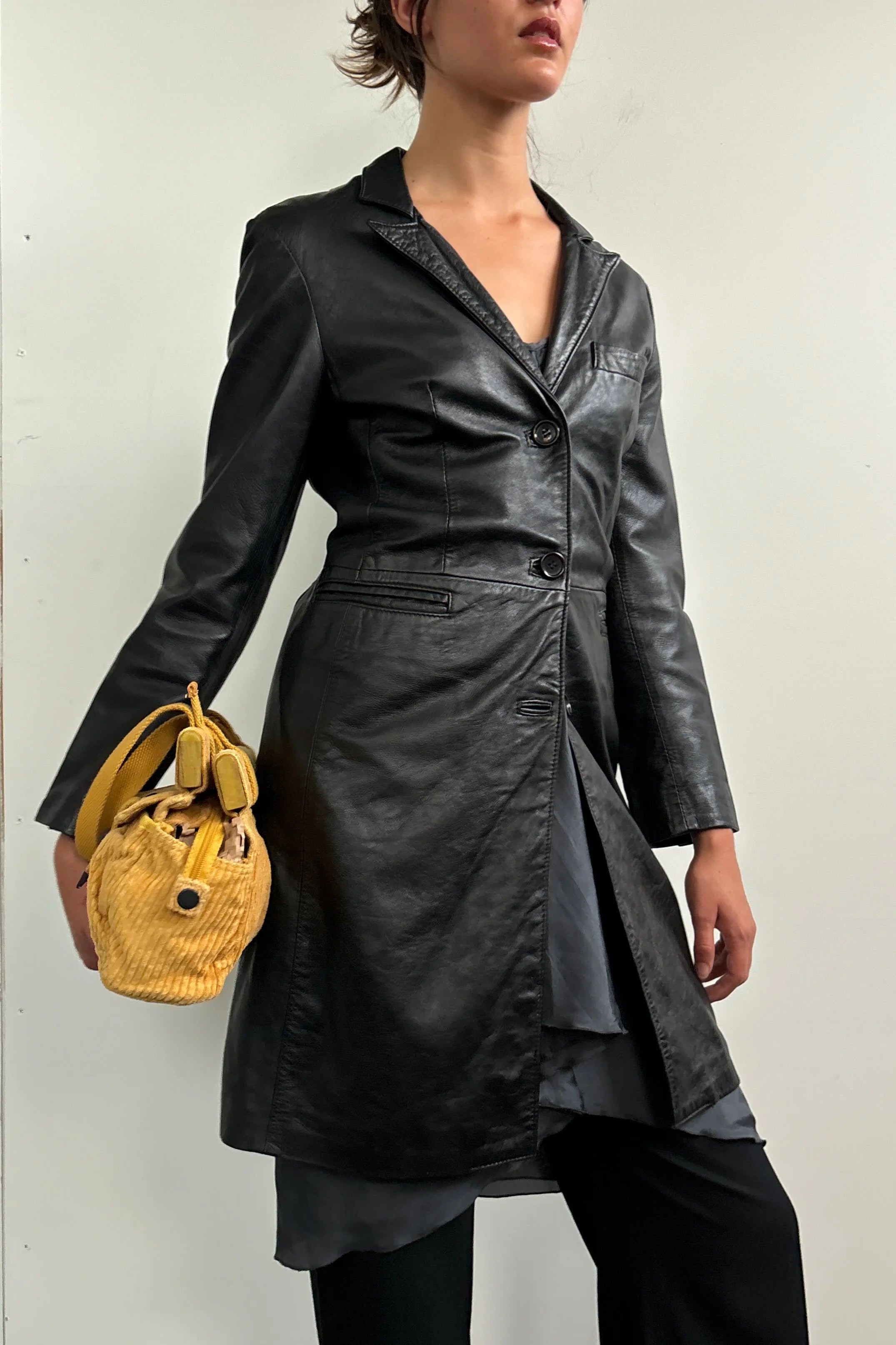 VINTAGE BLACK LEATHER TRENCH COAT
