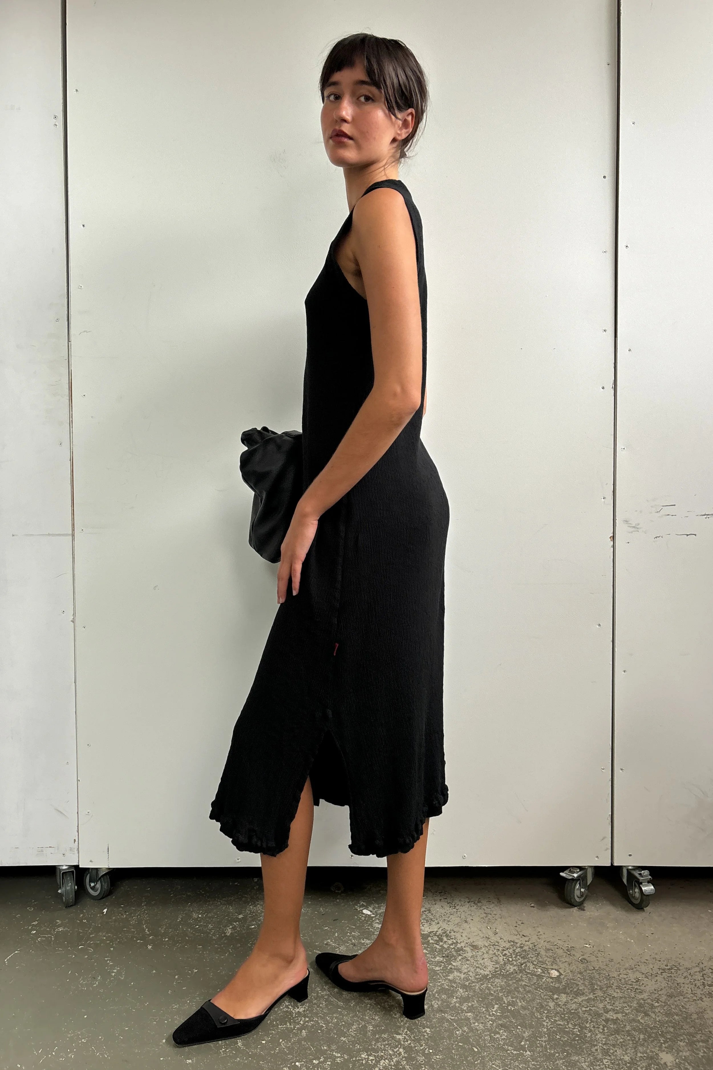 ISSEY MIYAKE TEXTURED HIGH NECK MIDI DRESS