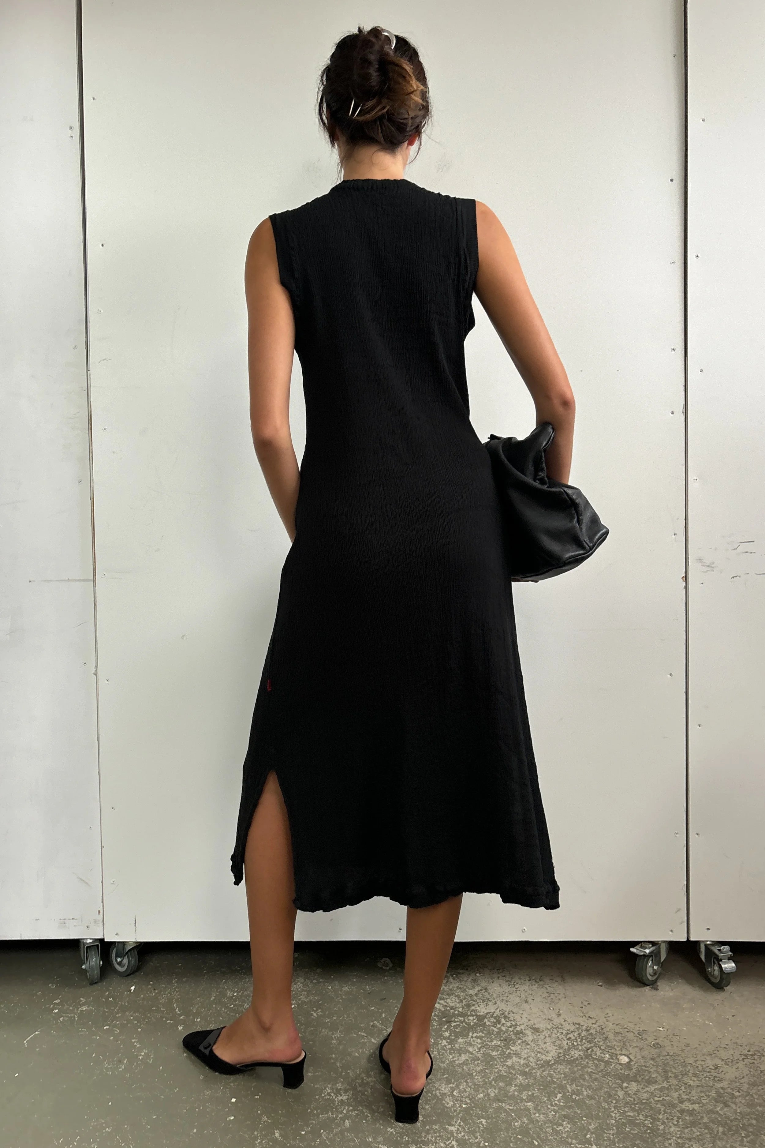 ISSEY MIYAKE TEXTURED HIGH NECK MIDI DRESS
