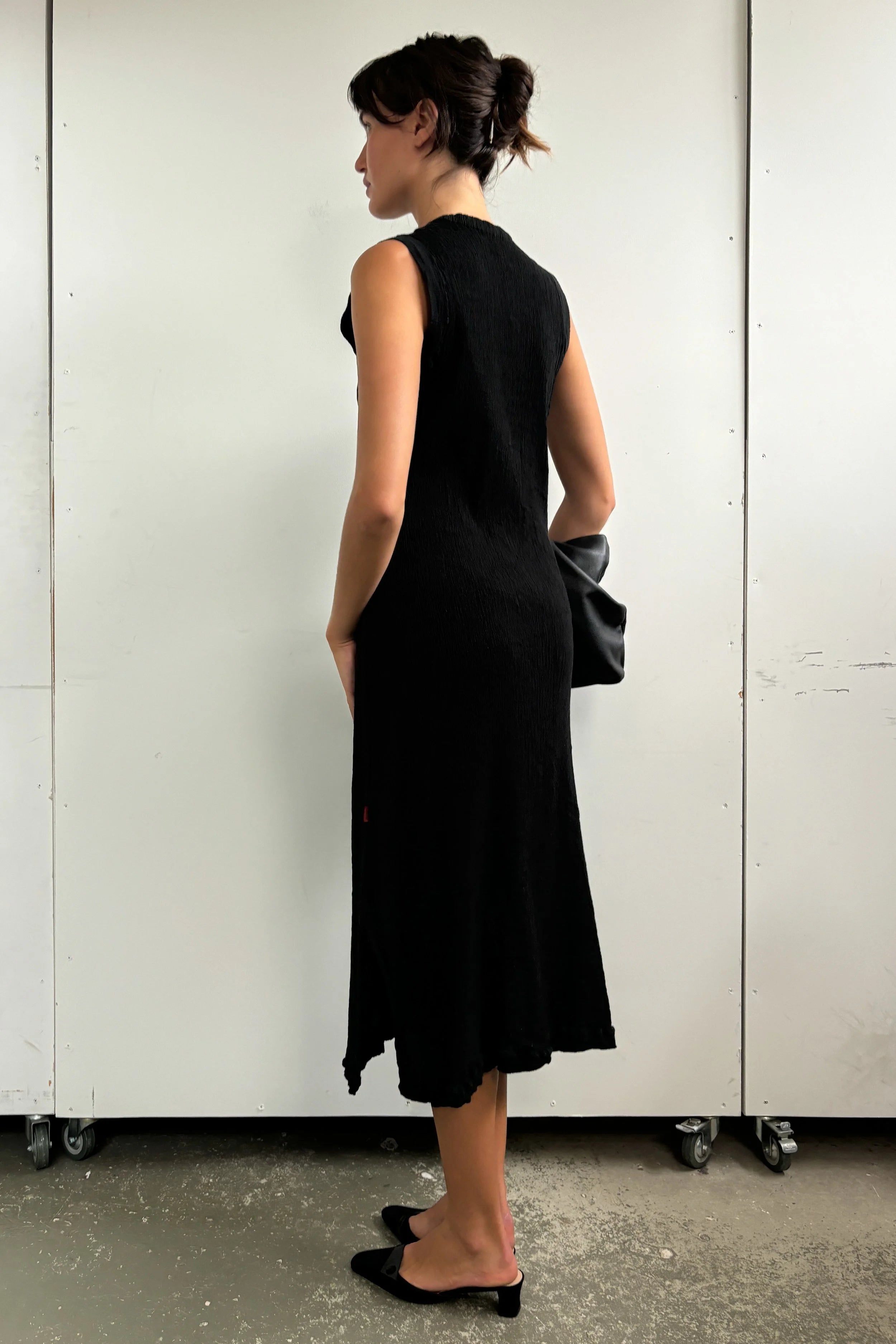 ISSEY MIYAKE TEXTURED HIGH NECK MIDI DRESS