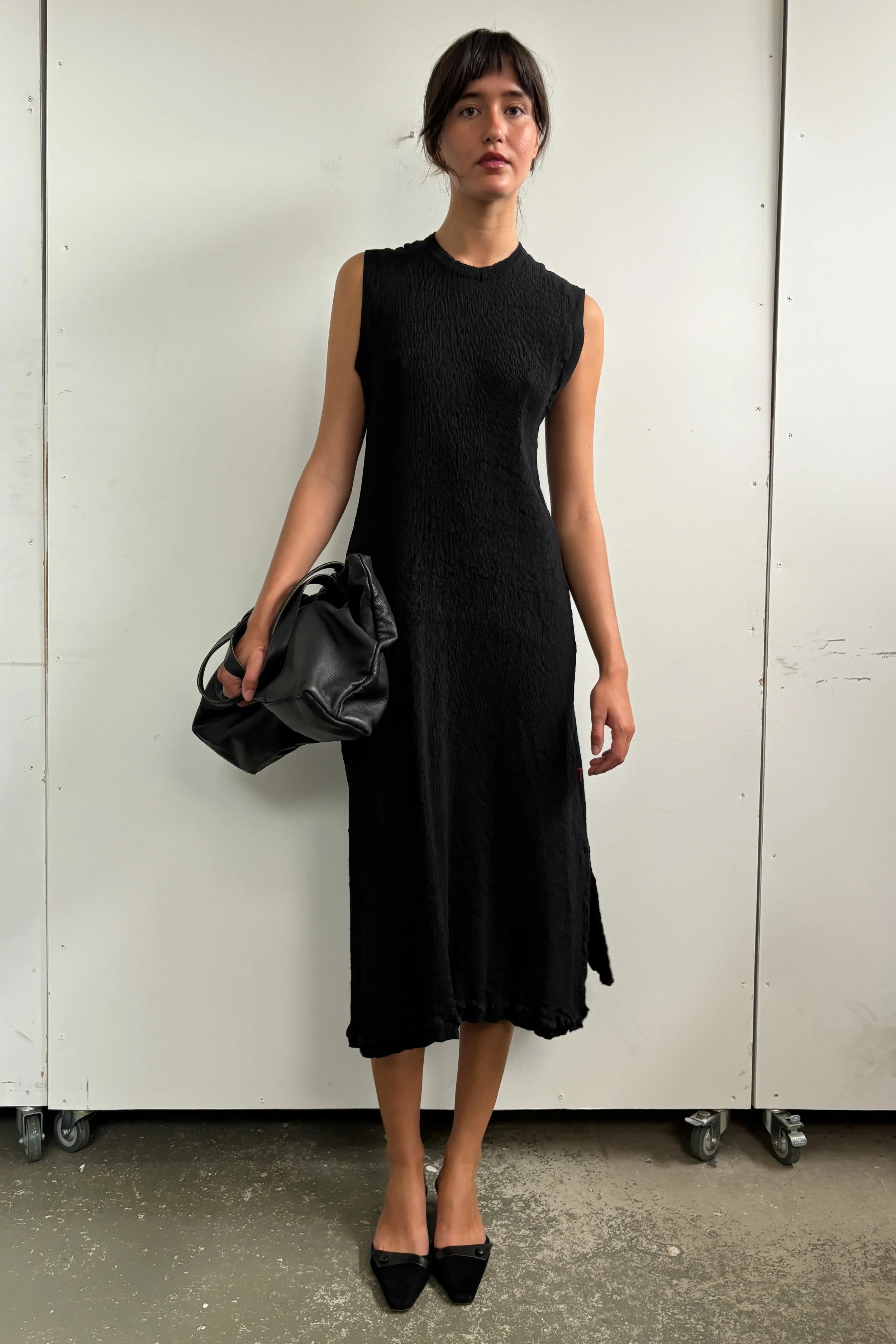 ISSEY MIYAKE TEXTURED HIGH NECK MIDI DRESS
