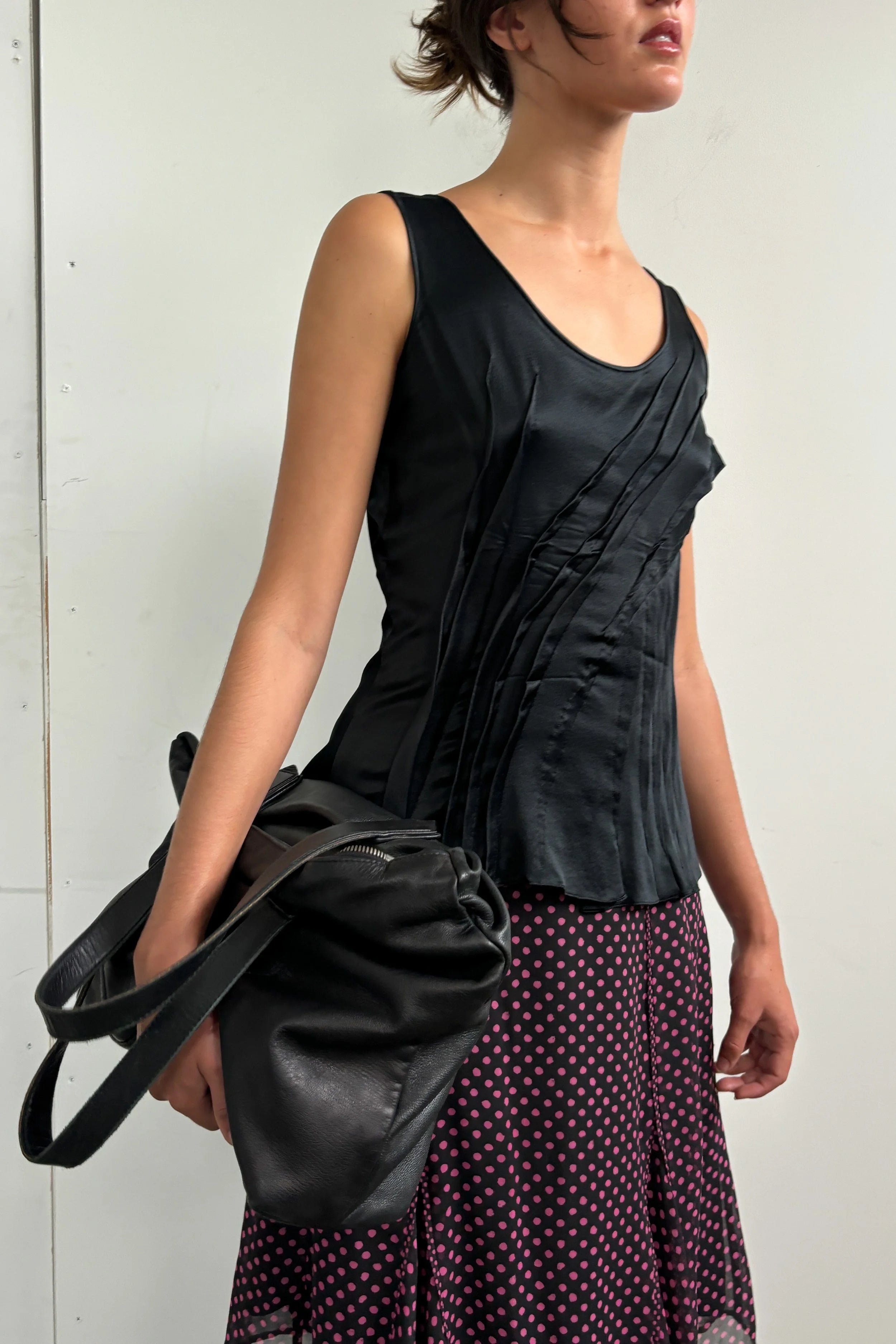 RARE CHRISTIAN DIOR BY JOHN GALLIANO ASYMMETRICAL PLEATED SILK TOP
