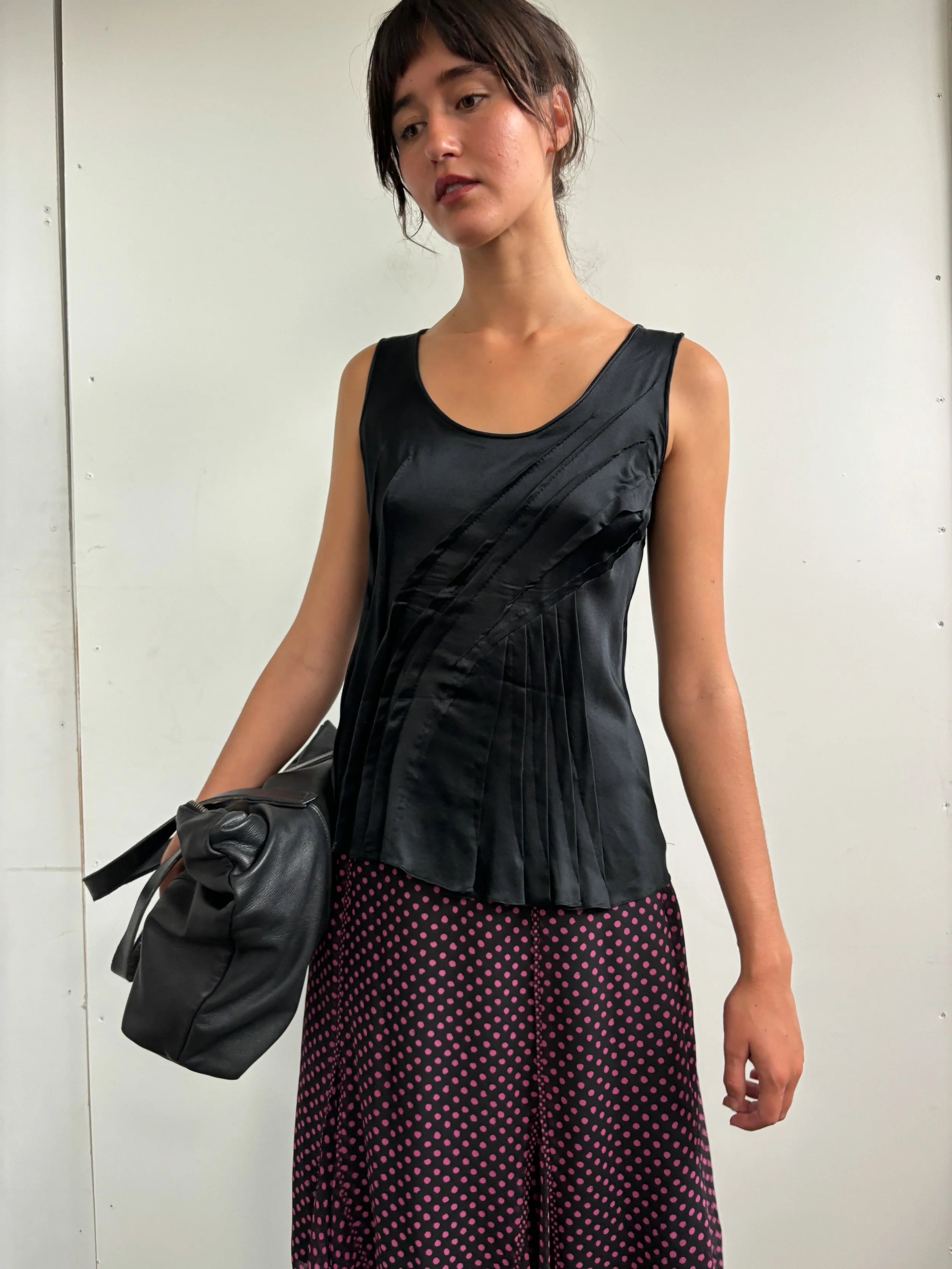 RARE CHRISTIAN DIOR BY JOHN GALLIANO ASYMMETRICAL PLEATED SILK TOP