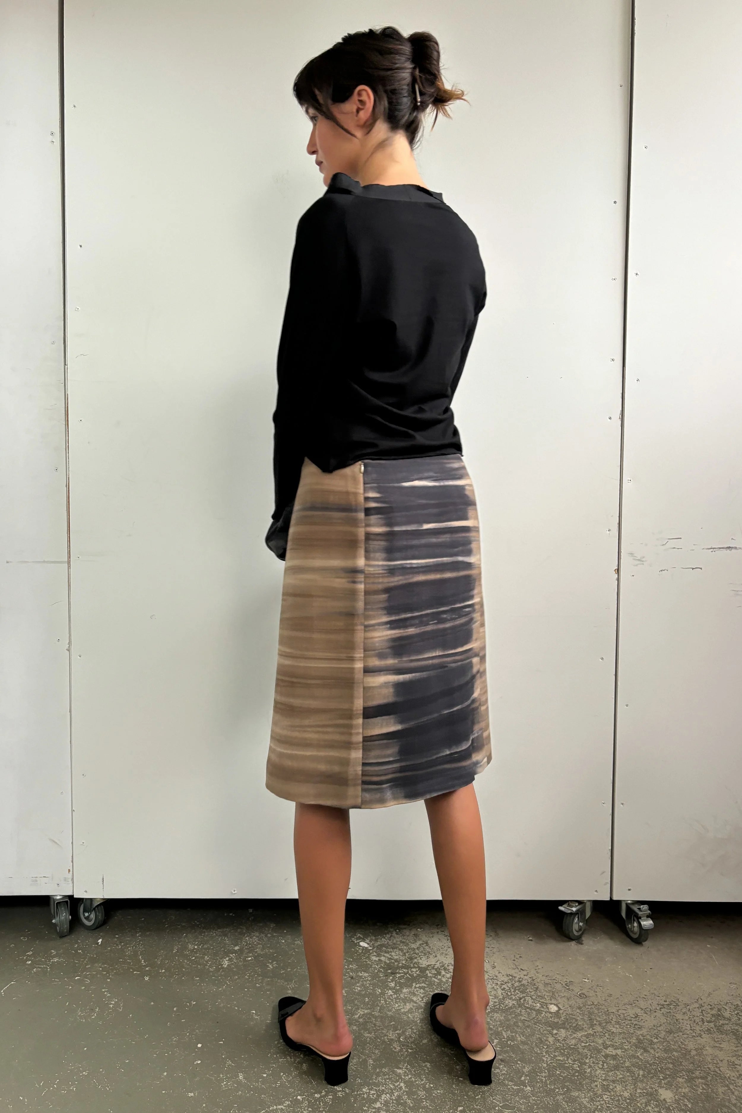 PRADA ABSTRACT STRIPE WOOL SKIRT