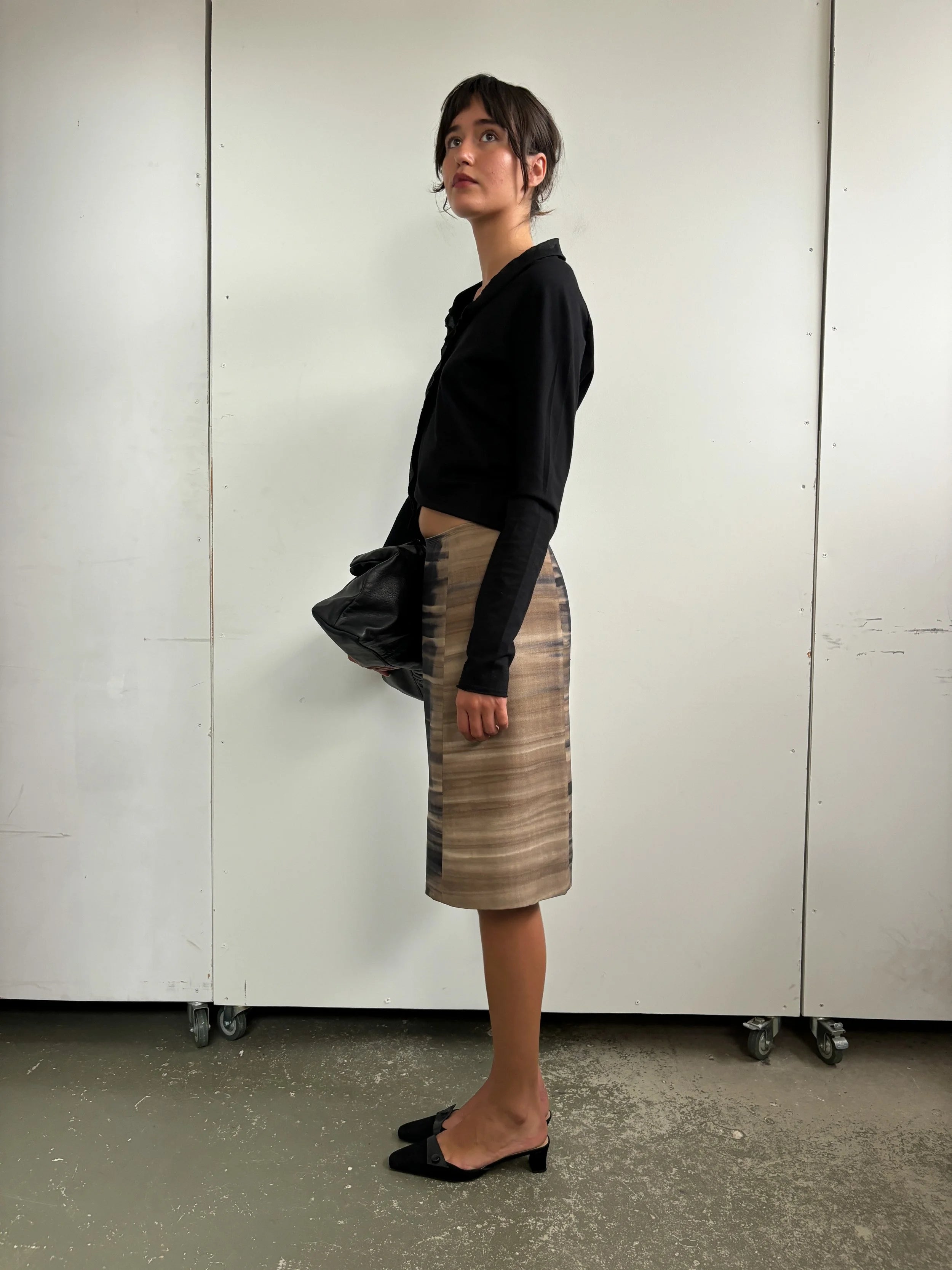 PRADA ABSTRACT STRIPE WOOL SKIRT
