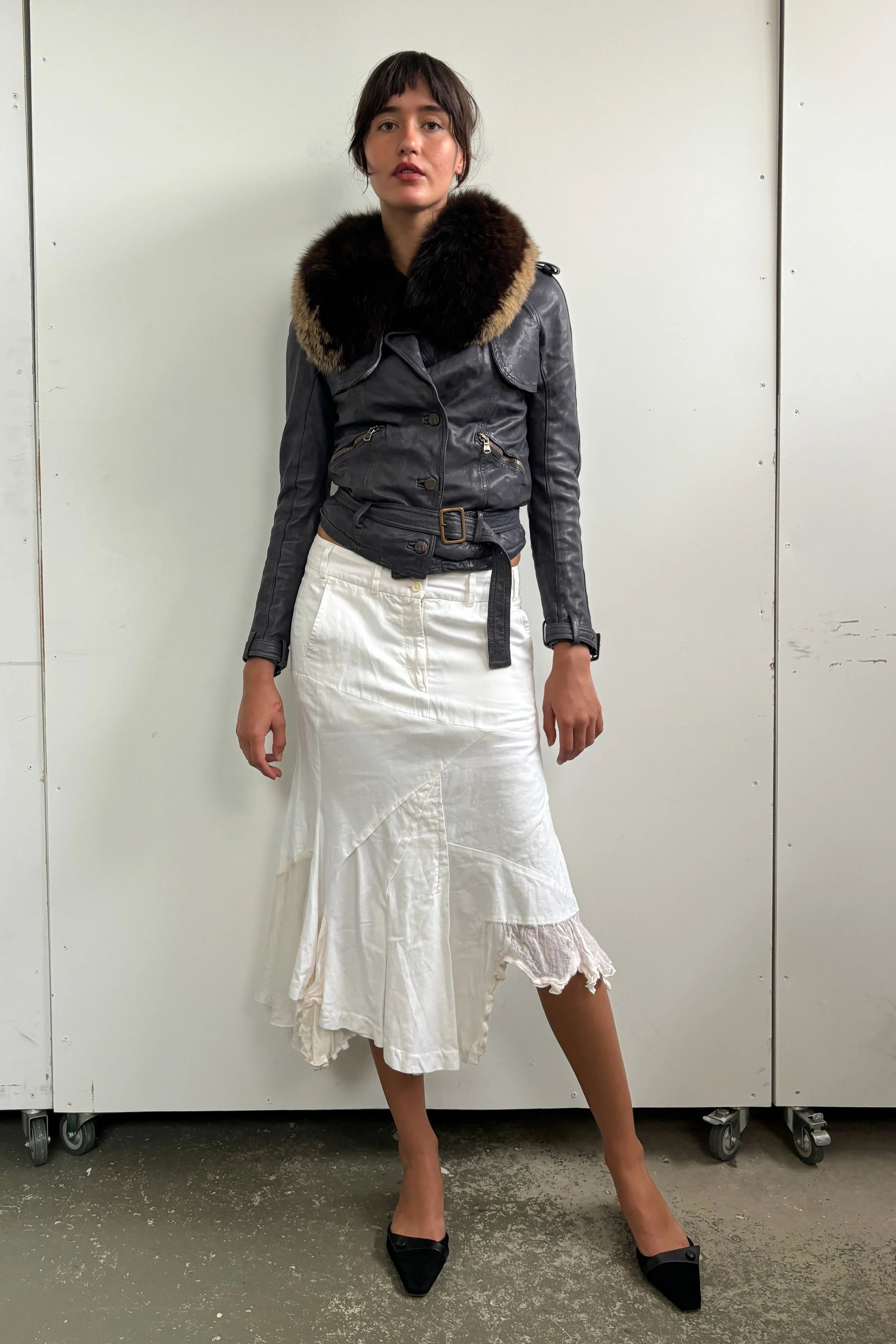 GIORGIO BRATO LEATHER JACKET WITH DETACHABLE FUR COLLAR