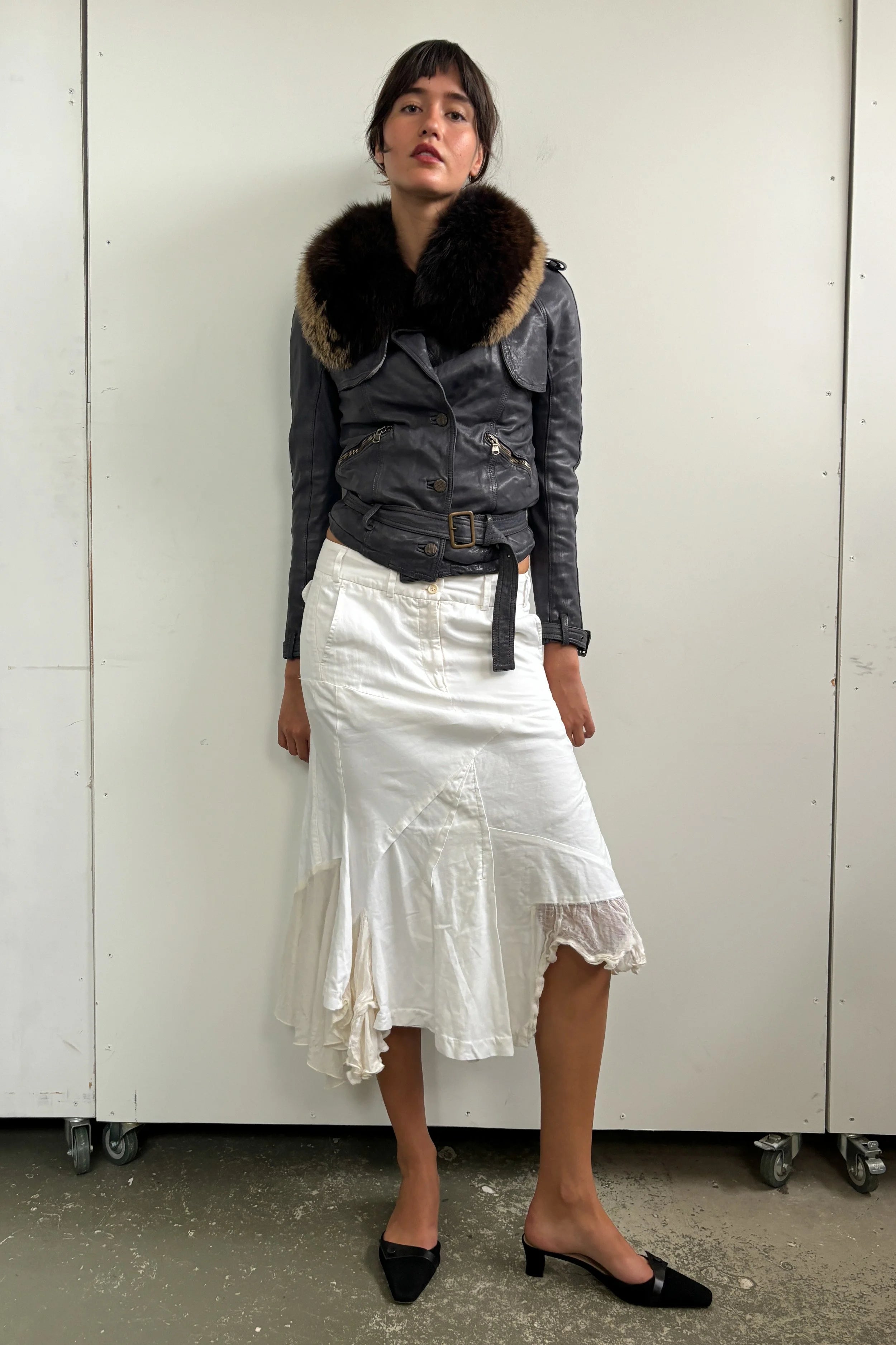 GIORGIO BRATO LEATHER JACKET WITH DETACHABLE FUR COLLAR